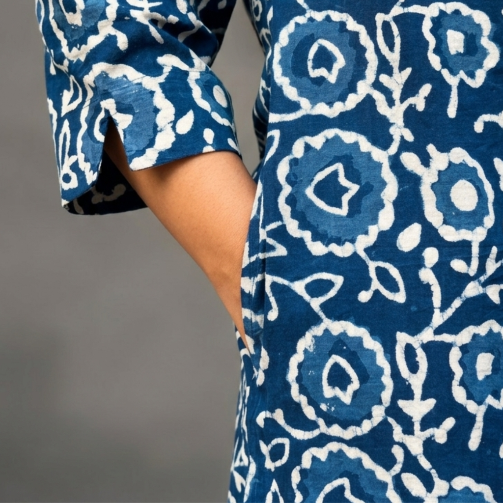 Indigo Handblock Print Cotton Kurta