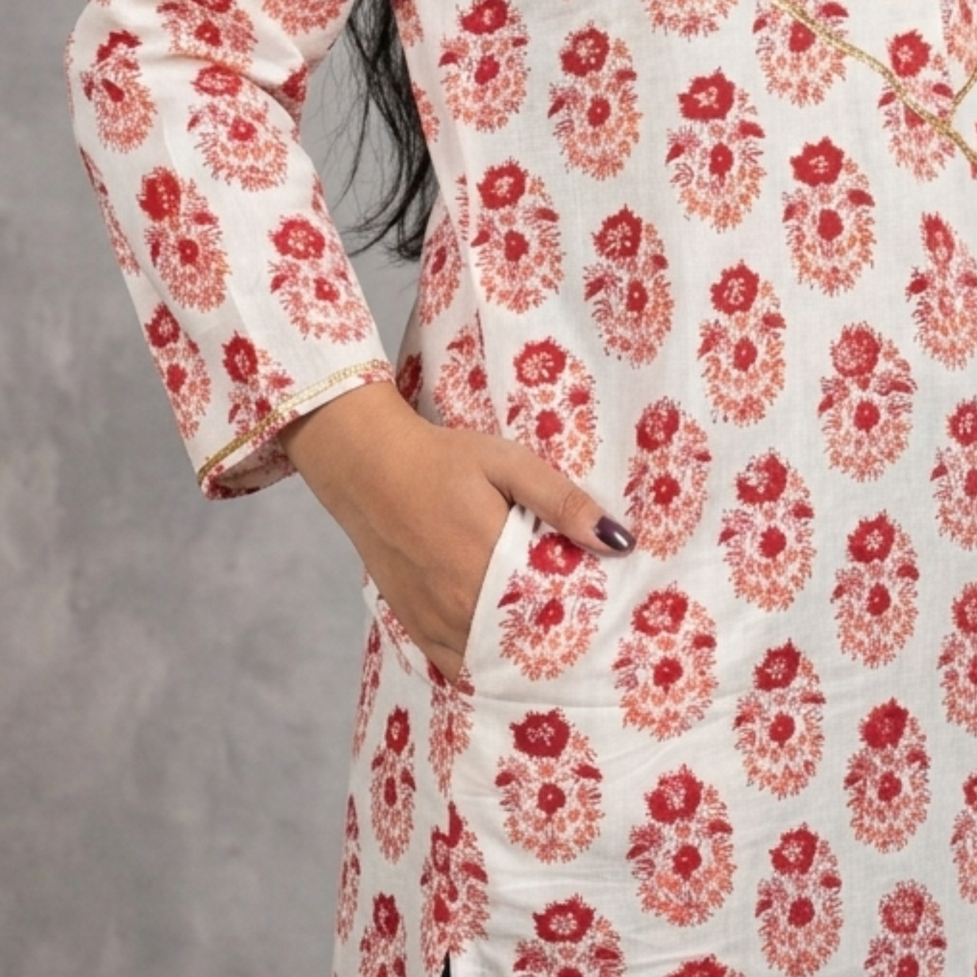 Cream Handblock Print Cotton Kurta