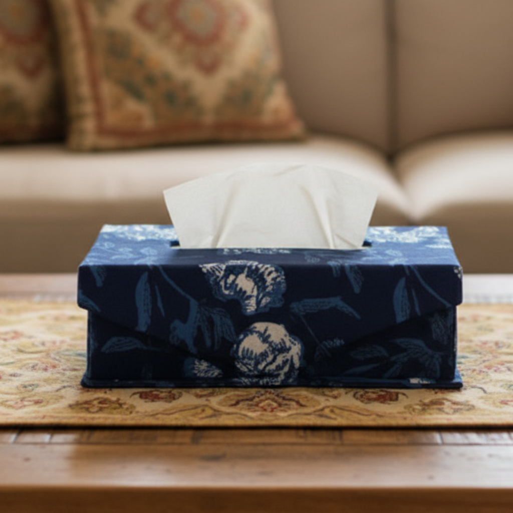 Indigo Floral Fabric Tissue Box
