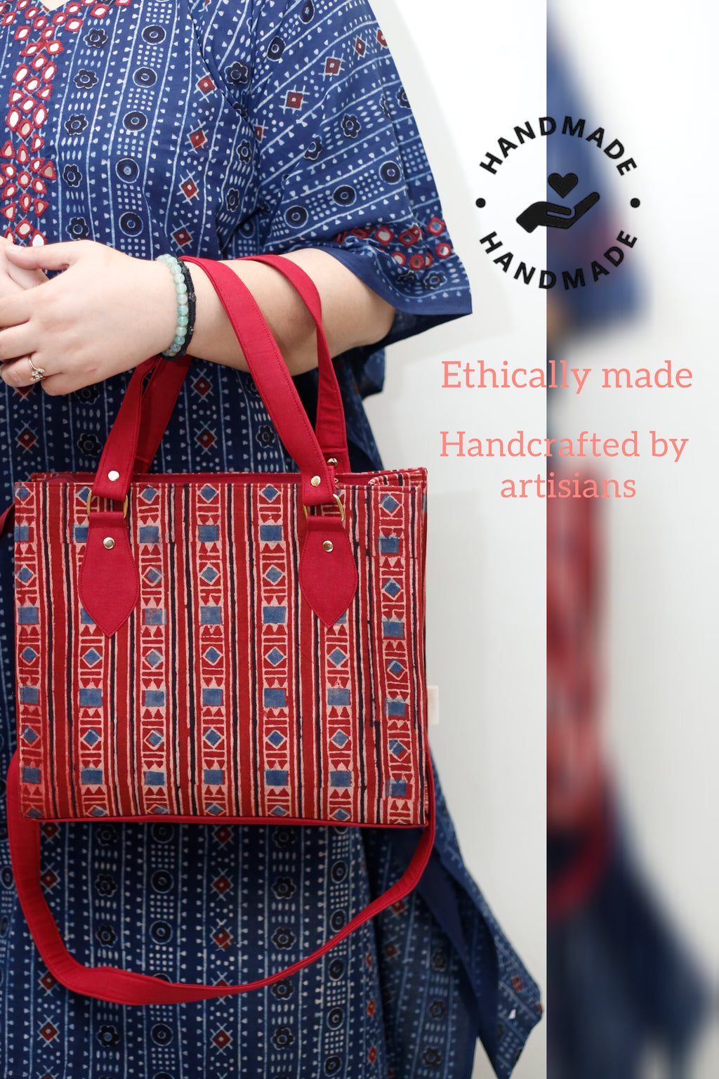 Red Striped Handcrafted Ajrakh HandBlock Shoulder/Handbag