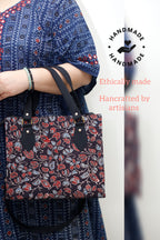 Black Floral Handcrafted Ajrakh HandBlock Shoulder/Handbag