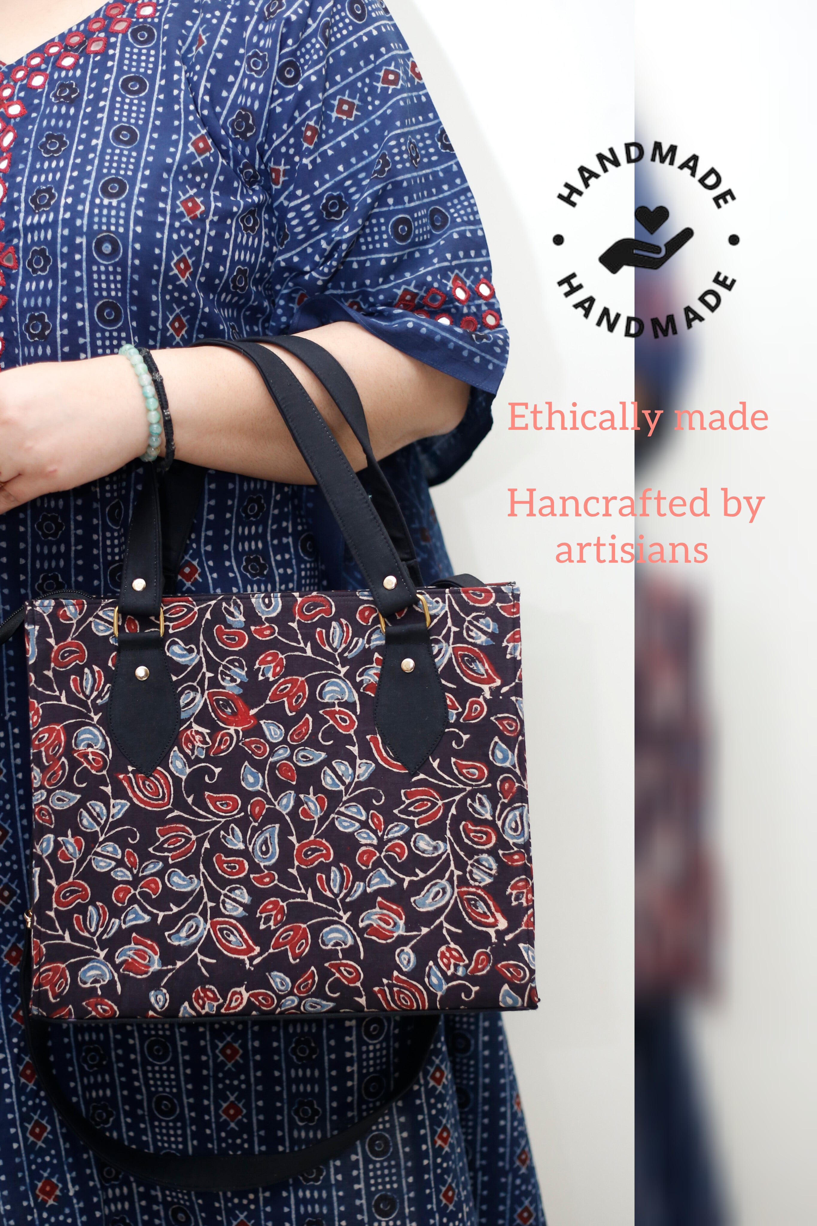 Black Floral Handcrafted Ajrakh HandBlock Shoulder/Handbag