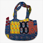 Multicoloured Ajrakh Print Boat Curve Quilted Tote