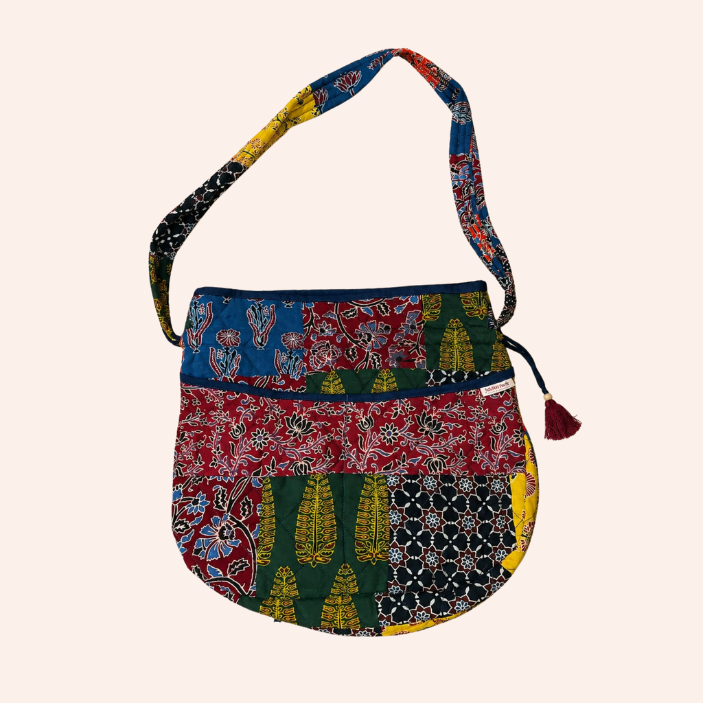 Multicoloured Ajrakh Drawstring Quilted Potli Bag