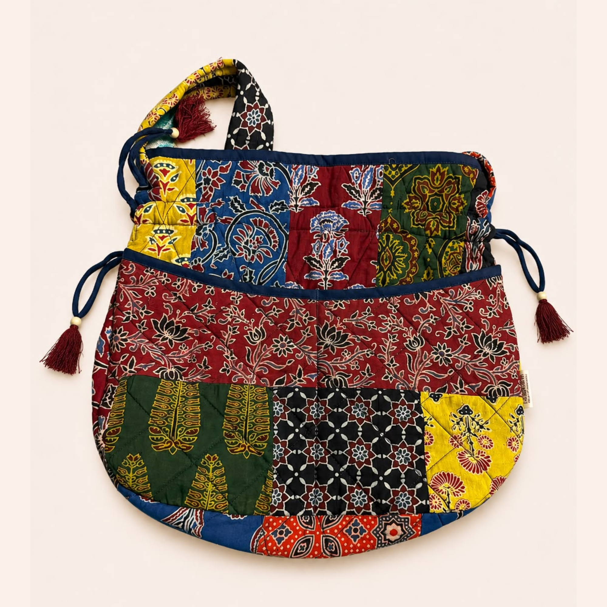 Multicoloured Ajrakh Drawstring Quilted Potli Bag