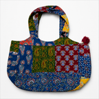 Multicoloured Ajrakh Print Boat Curve Quilted Tote