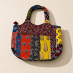 Multicoloured Handblock Print Boat Curve Quilted Tote