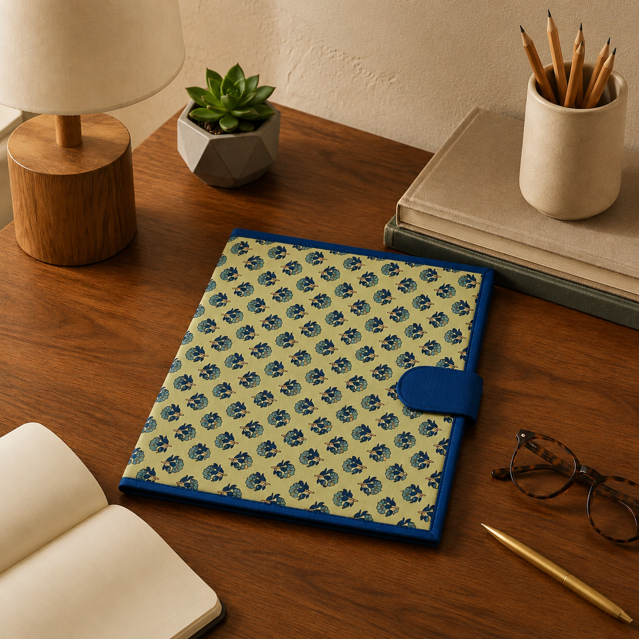 Handcrafted File Folder - Turquoise Green Handblock Print