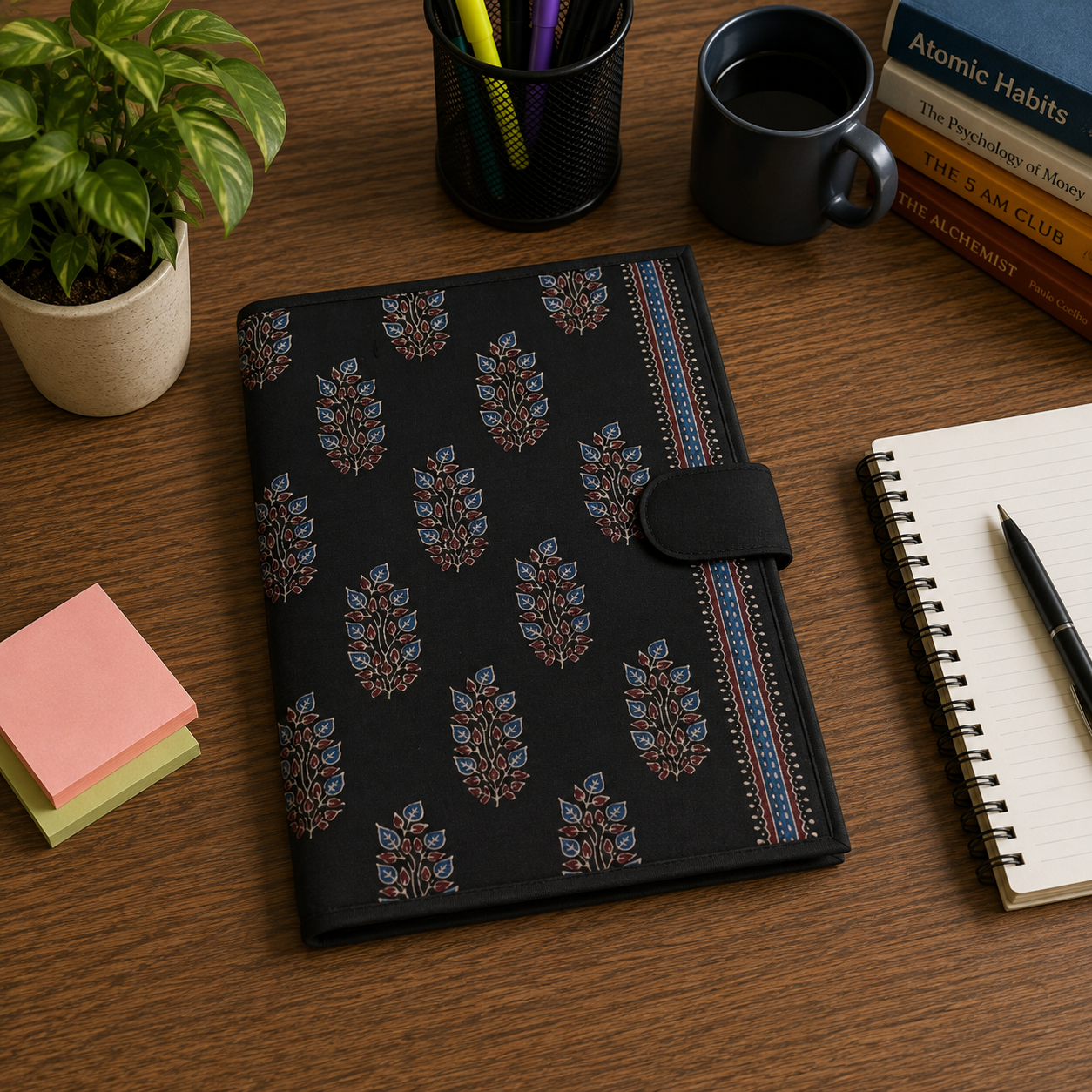 Handcrafted File Folder - Black Ajrakh Print