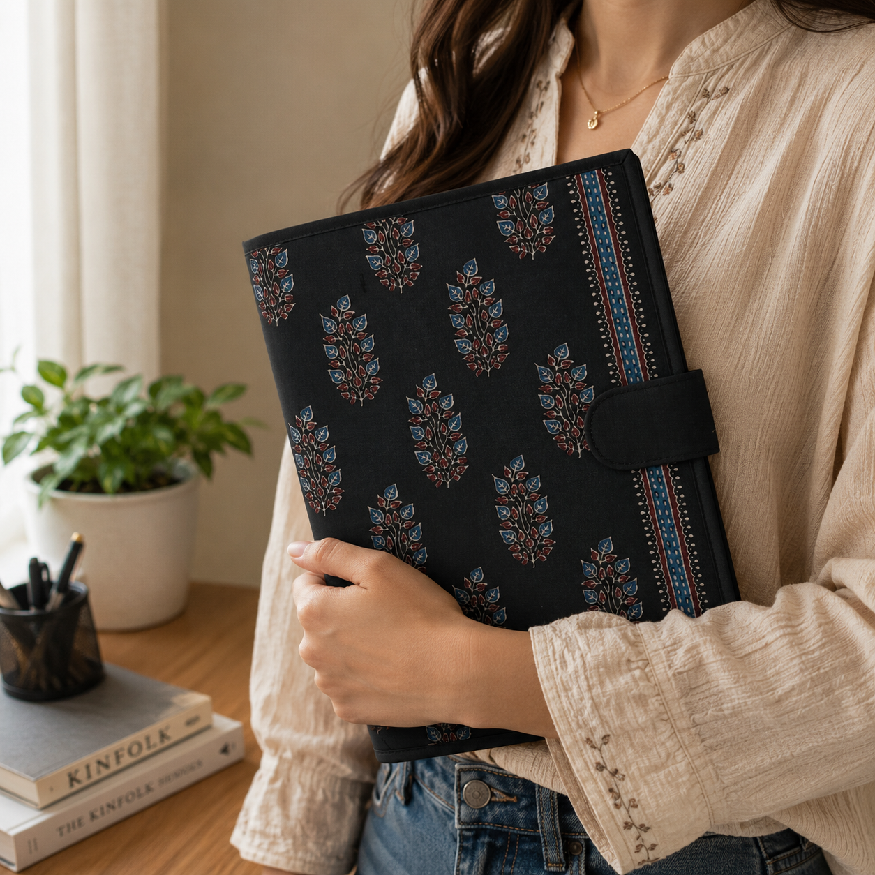 Handcrafted File Folder - Black Ajrakh Print