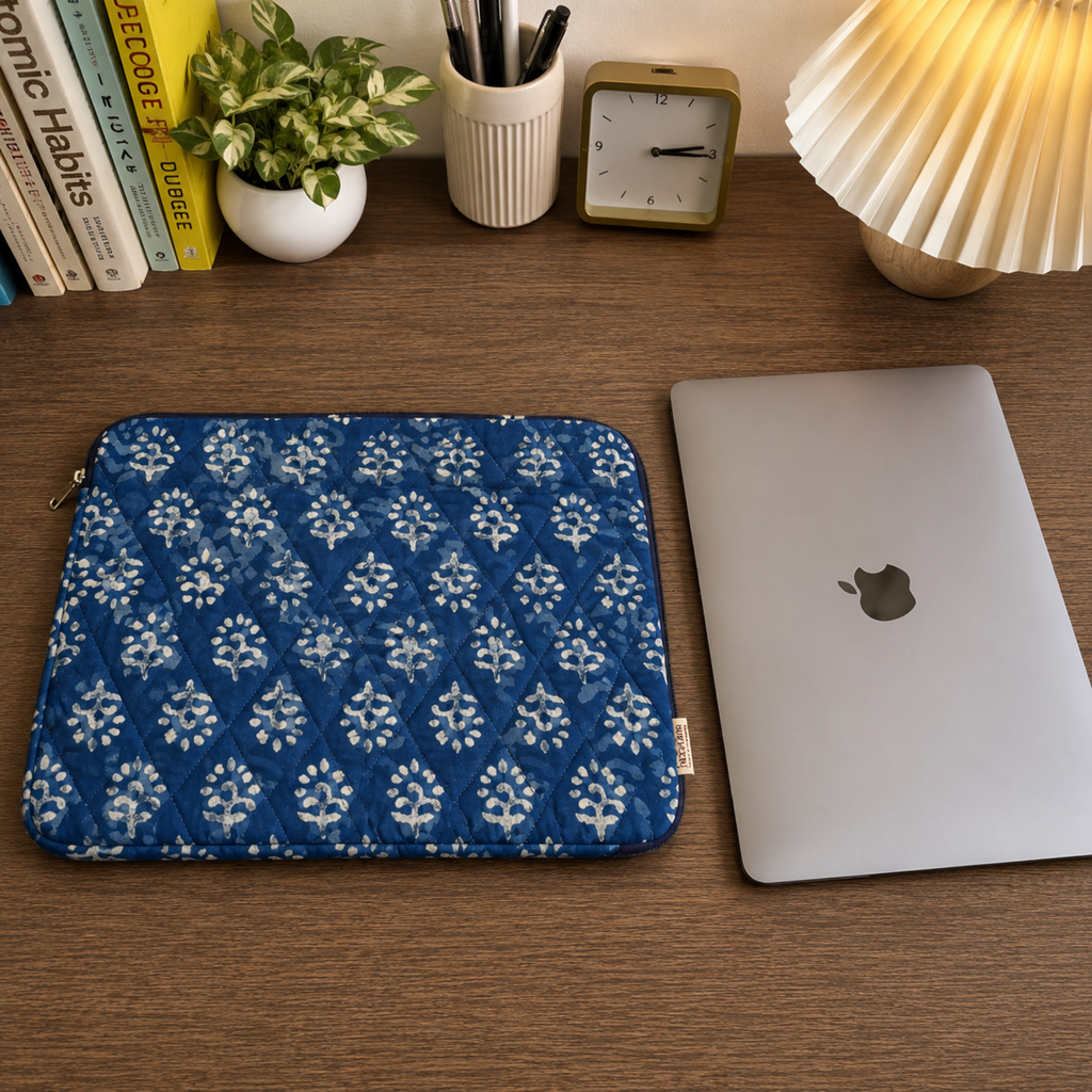 Indigo Block Print Quilted Laptop Sleeve