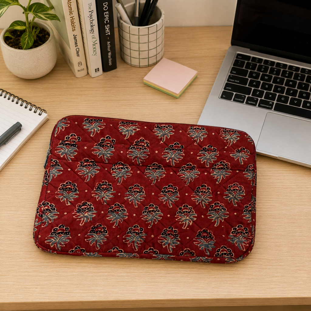 Maroon Ajrakh Quilted Laptop Sleeve