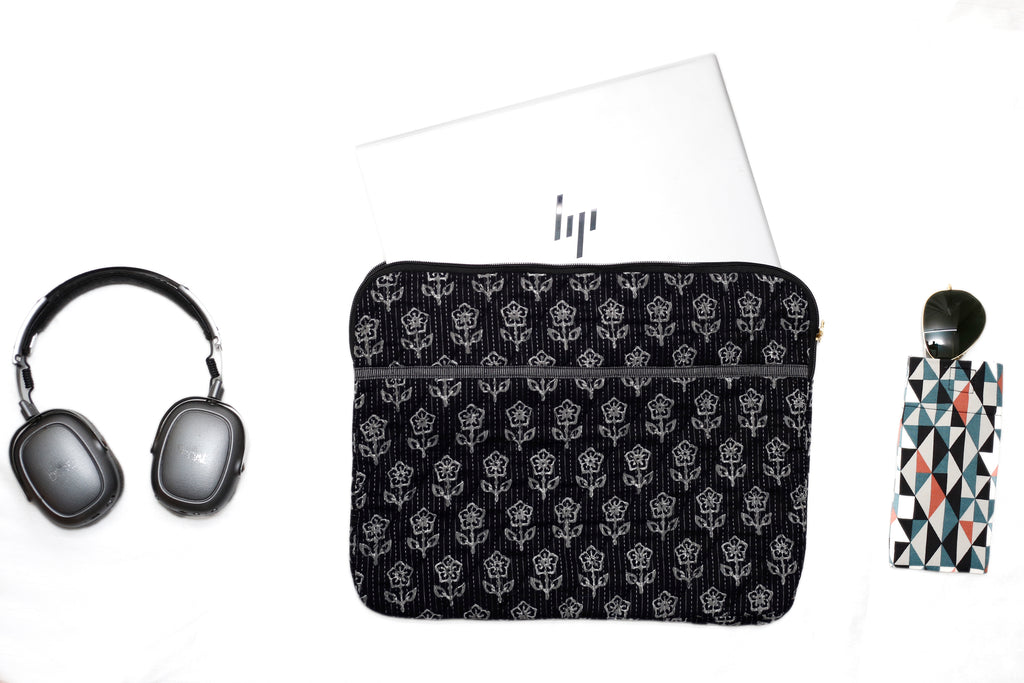 Black Handcrafted Handblock  Laptop Bag