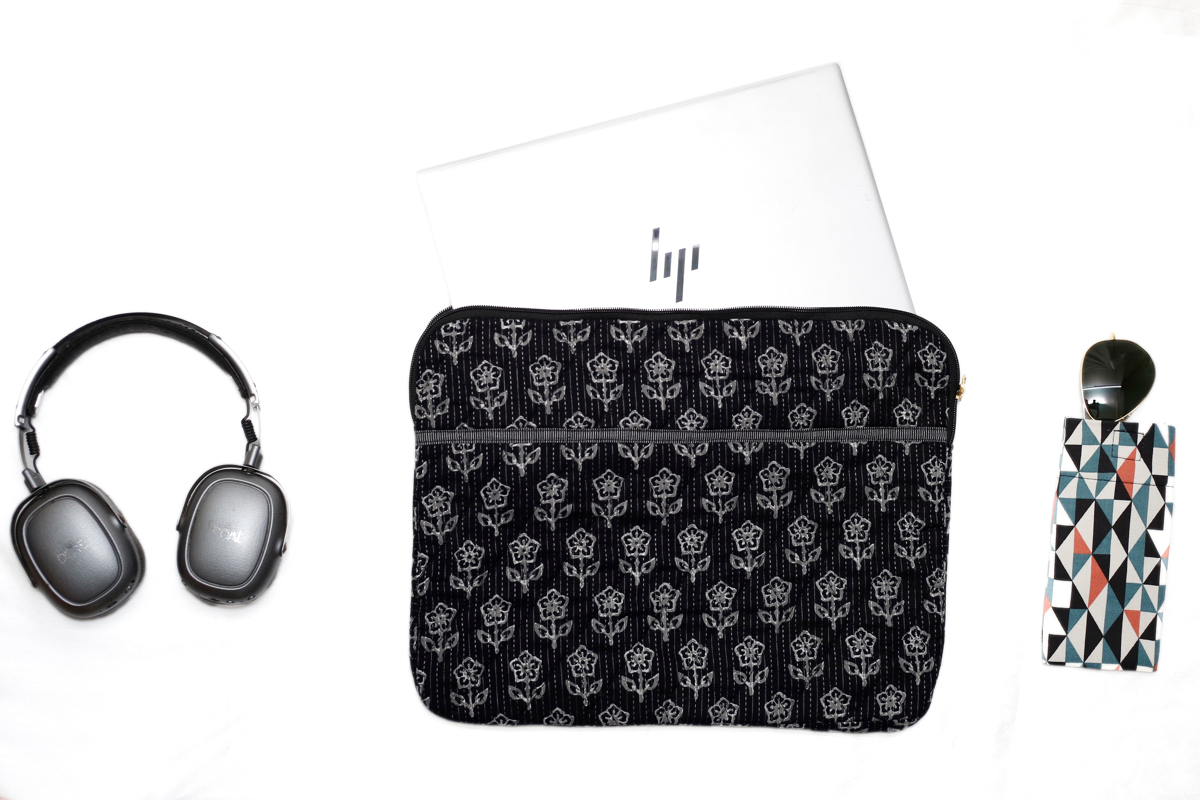 Black Handcrafted Handblock  Laptop Bag