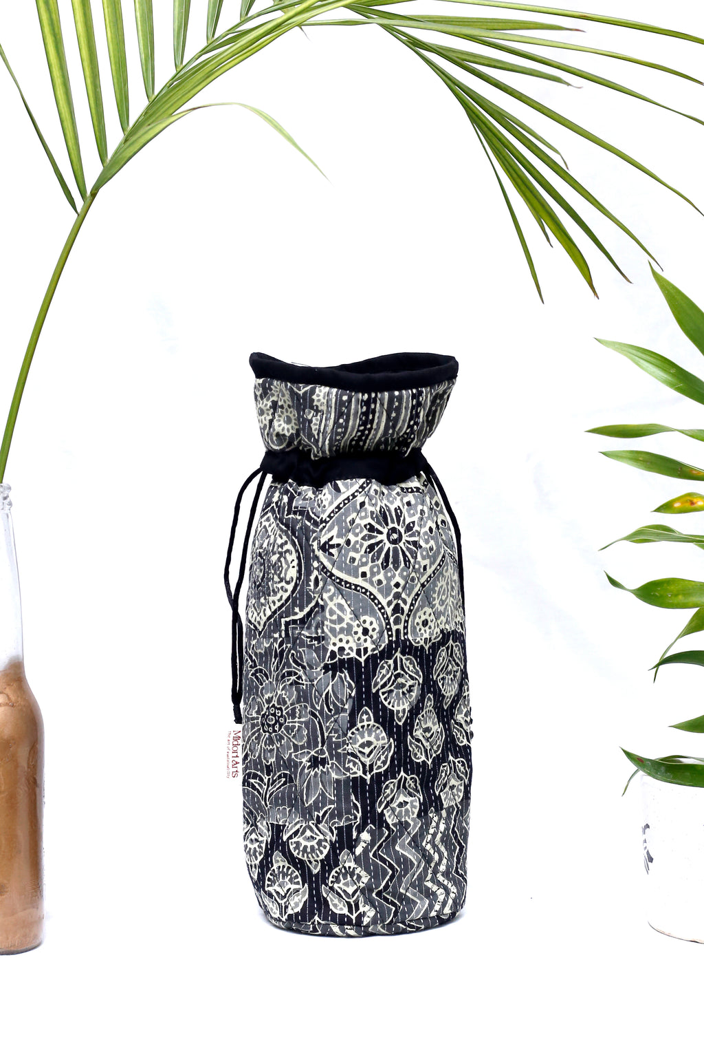 Black & White Handcrafted Block Print Quilted Bottle Cover