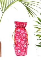 Pink Handcrafted block Print Quilted Bottle Cover
