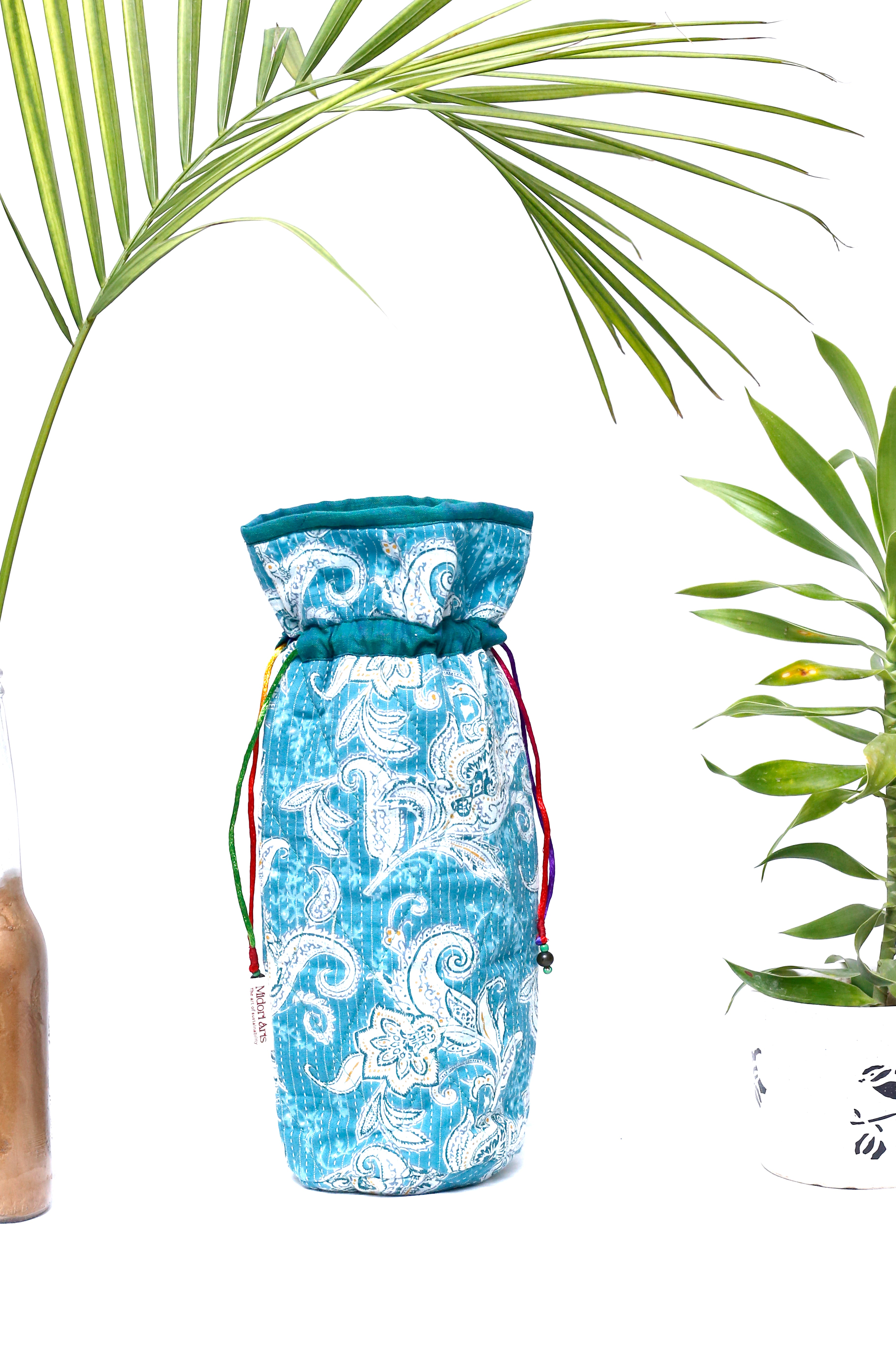 Blue Handcrafted Block Print Quilted Bottle Cover