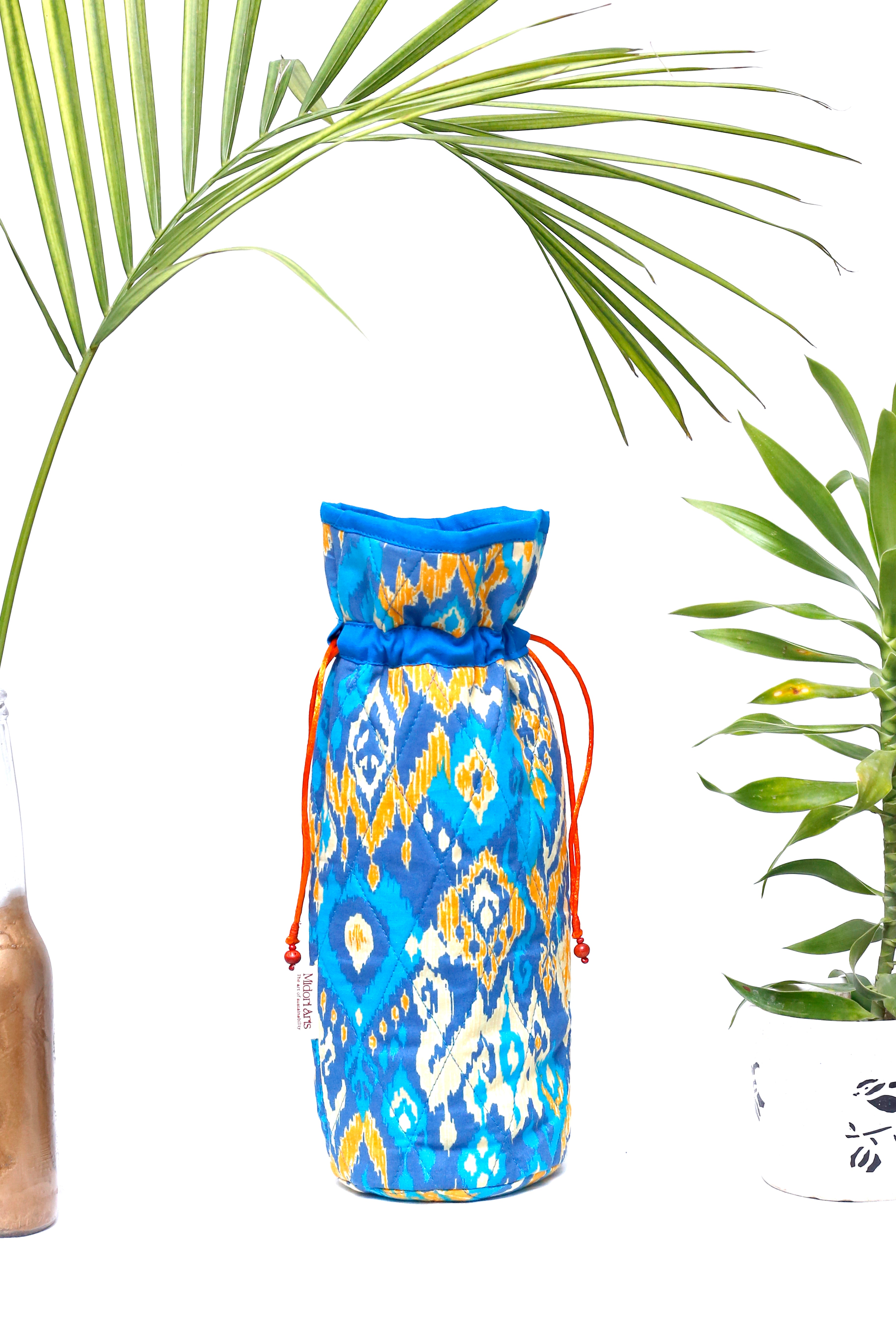 Blue Handcrafted Block Print Quilted Bottle Cover