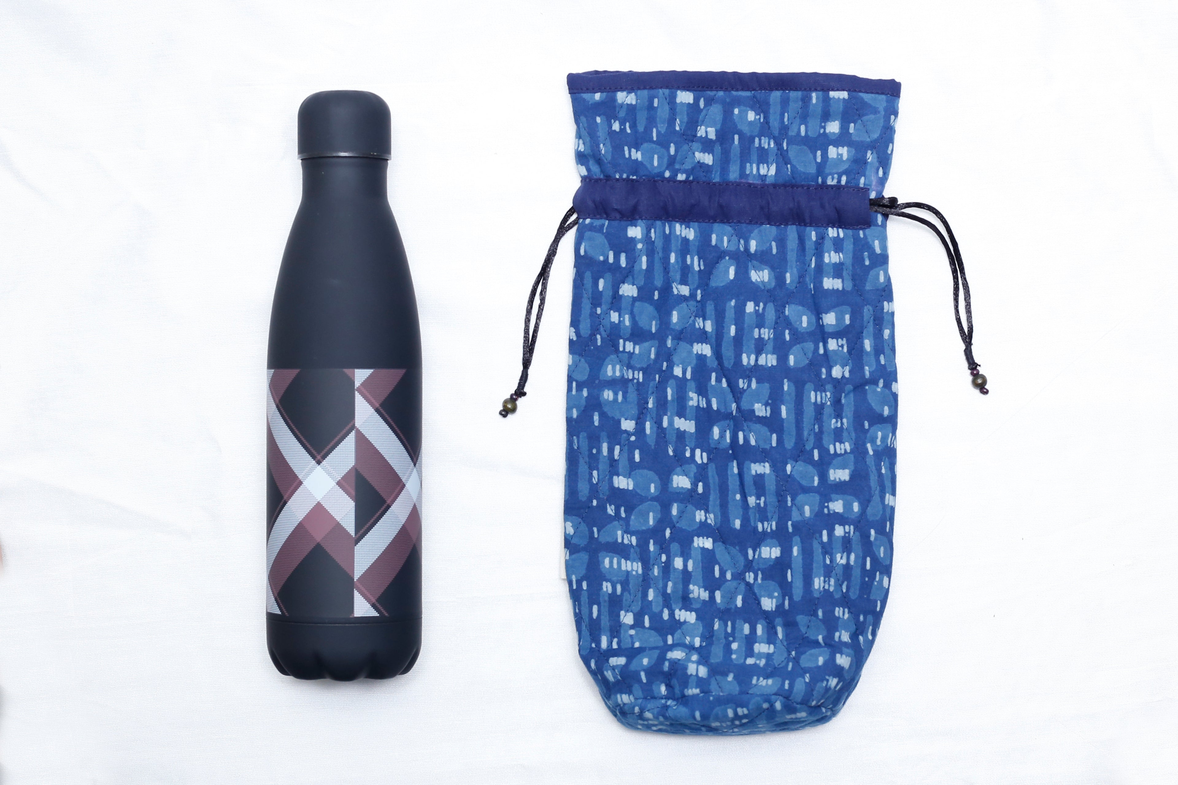 Indigo Handcrafted Block Print Quilted Bottle Cover