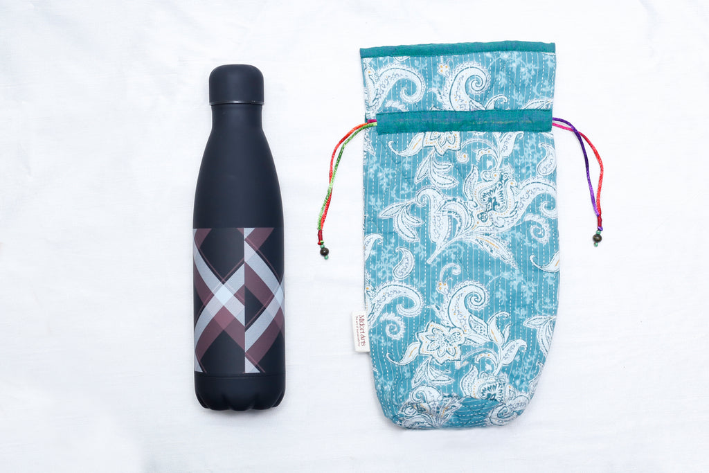 Blue Handcrafted Block Print Quilted Bottle Cover