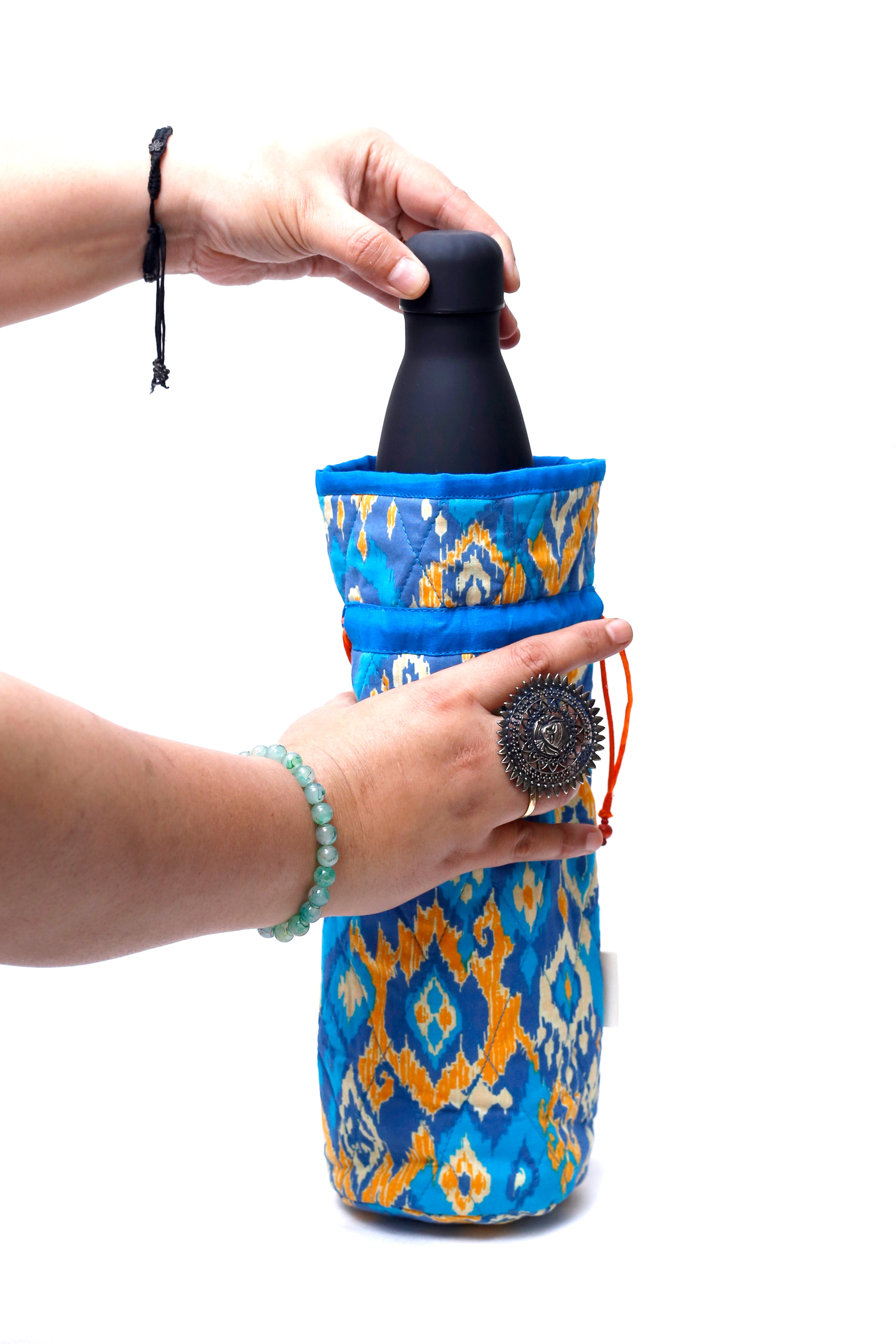 Blue Handcrafted Block Print Quilted Bottle Cover