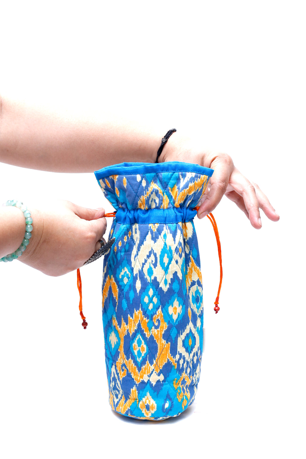 Blue Handcrafted Block Print Quilted Bottle Cover
