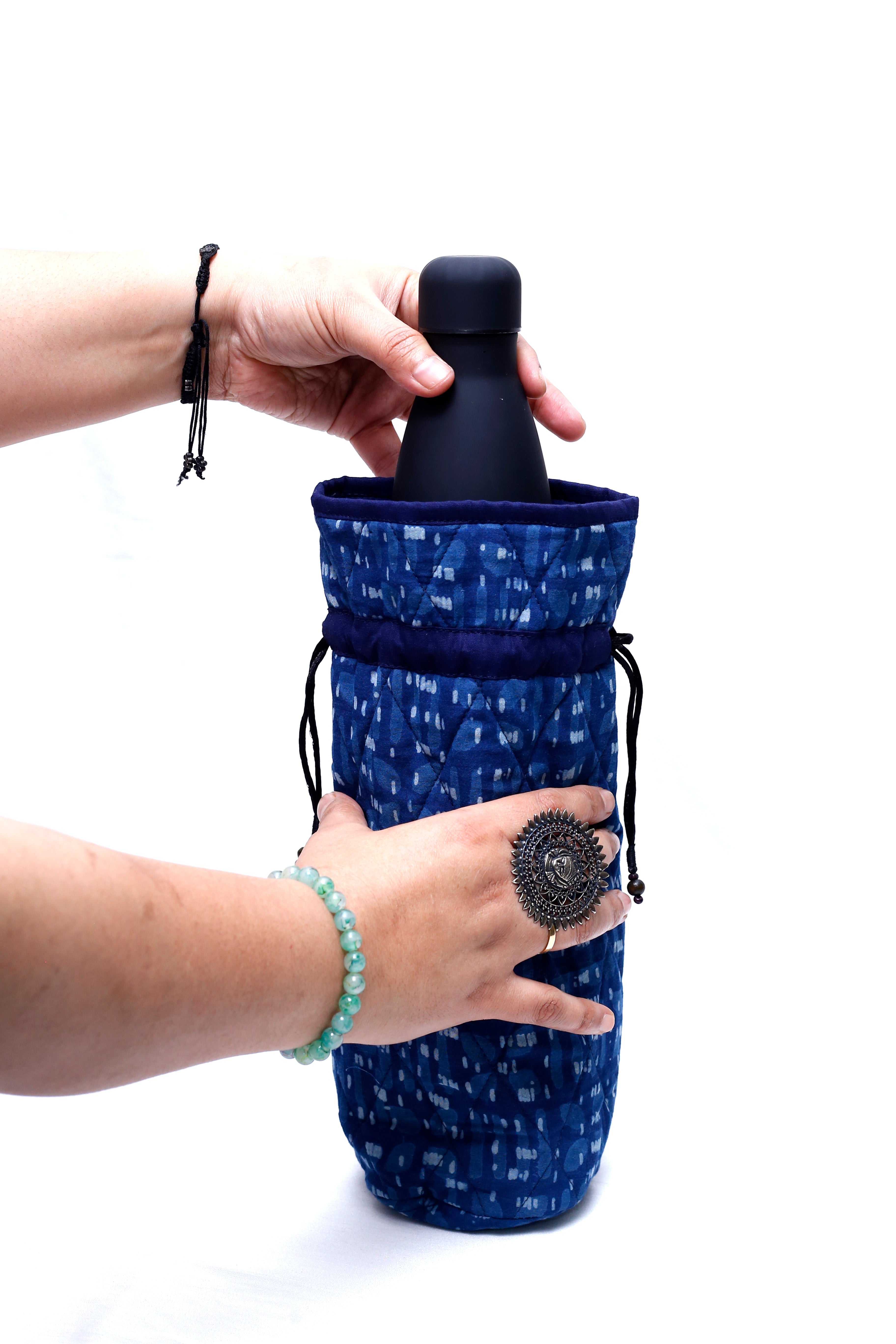 Indigo Handcrafted Block Print Quilted Bottle Cover