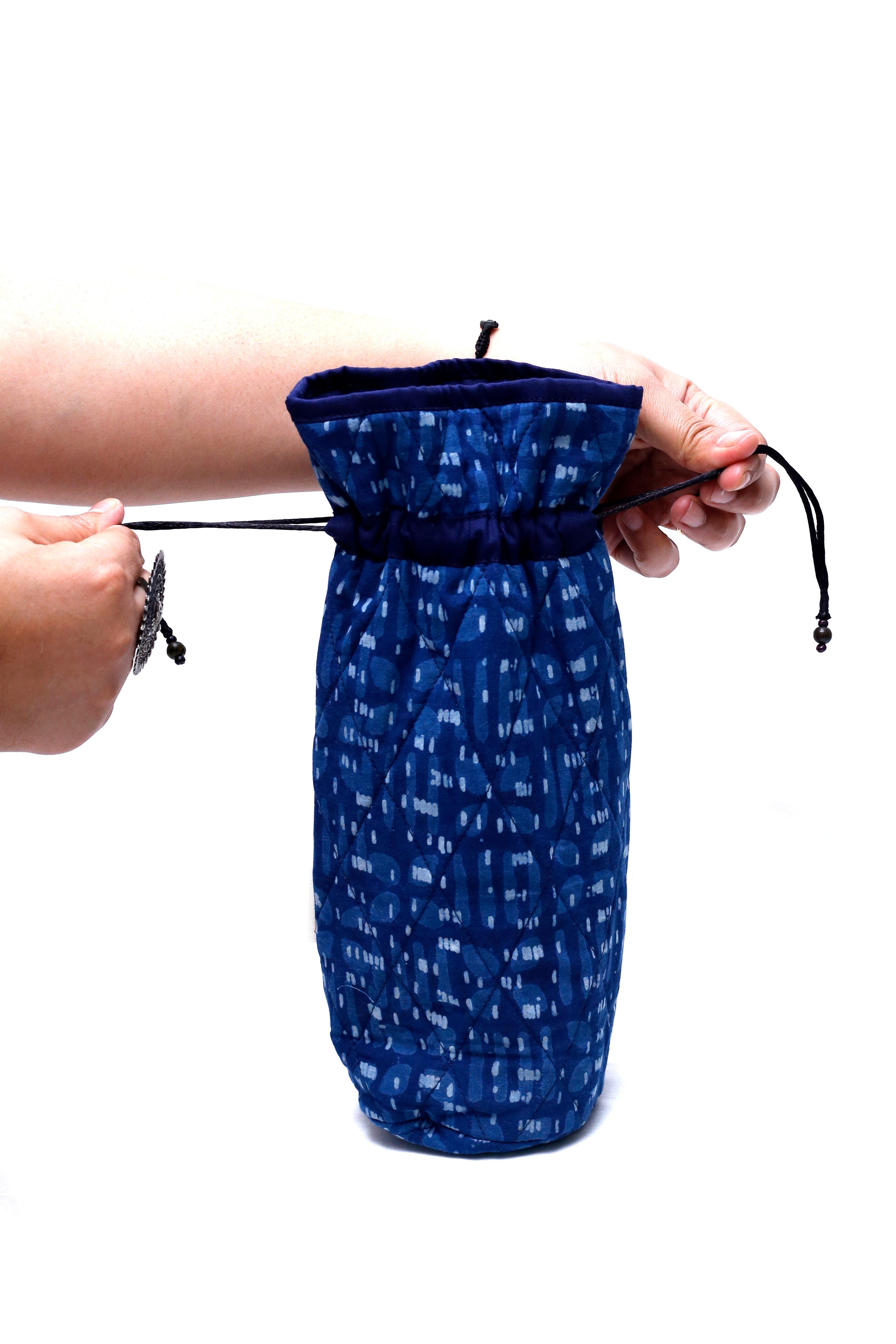 Indigo Handcrafted Block Print Quilted Bottle Cover