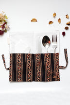 Black Ajrakh Print Handcrafted Cutlery Roll Up