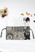 Black and white Handblock Print  Handcrafted Cutlery Roll Up