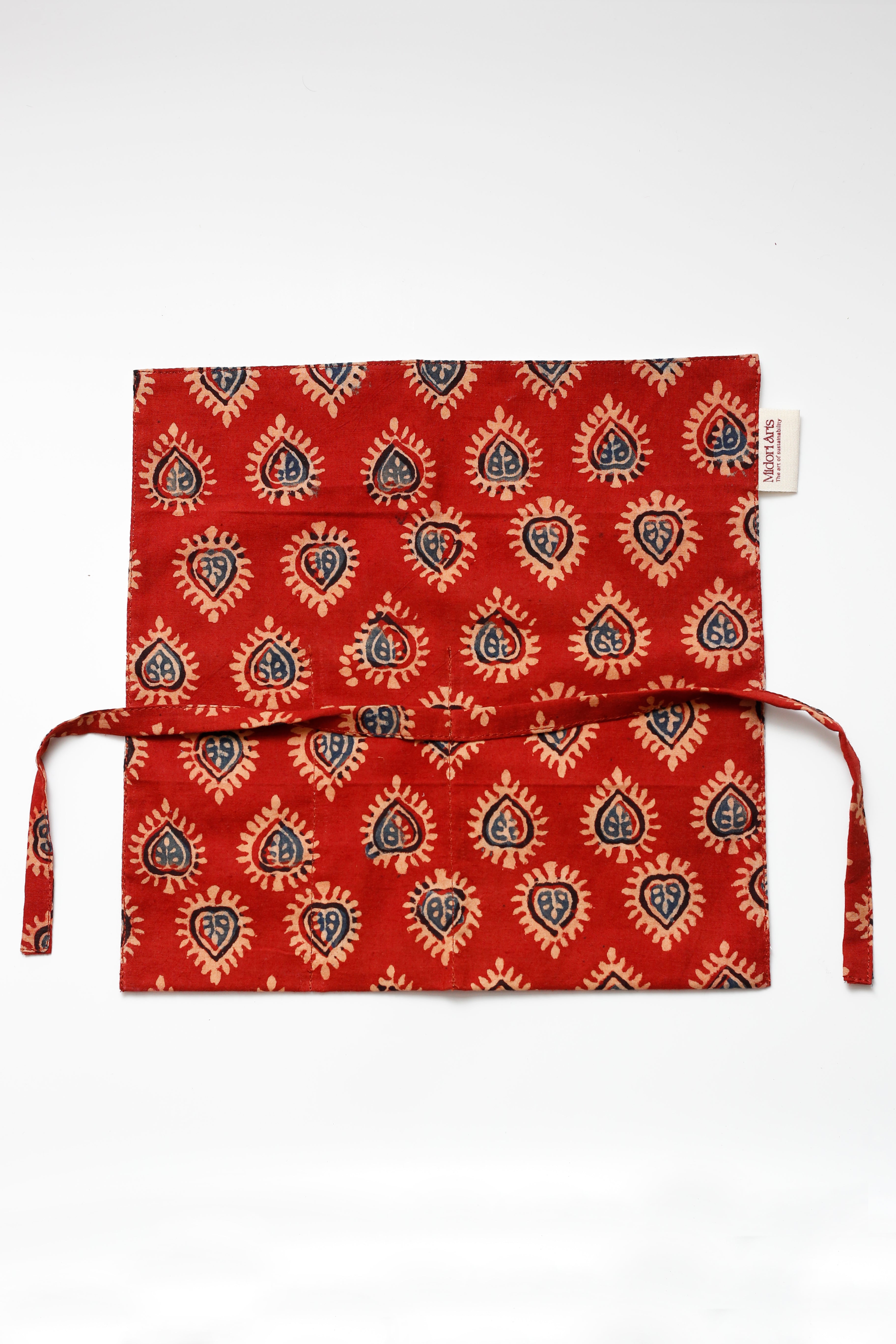 Red Ajrakh Print Handcrafted Cutlery Roll Up