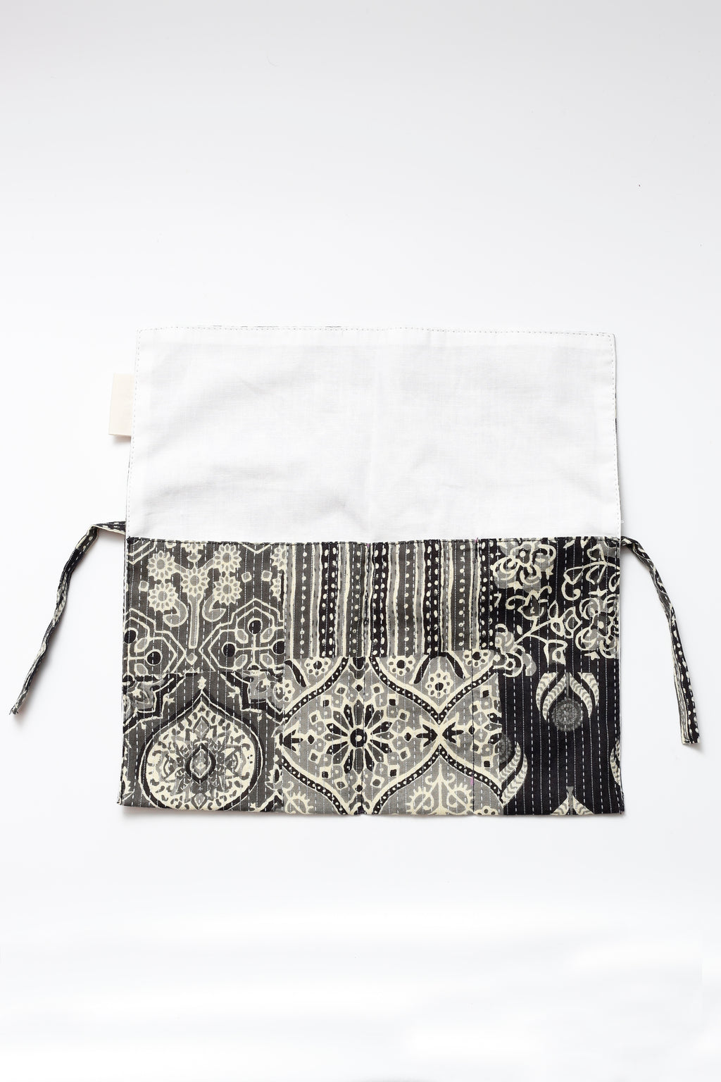 Black and white Handblock Print  Handcrafted Cutlery Roll Up