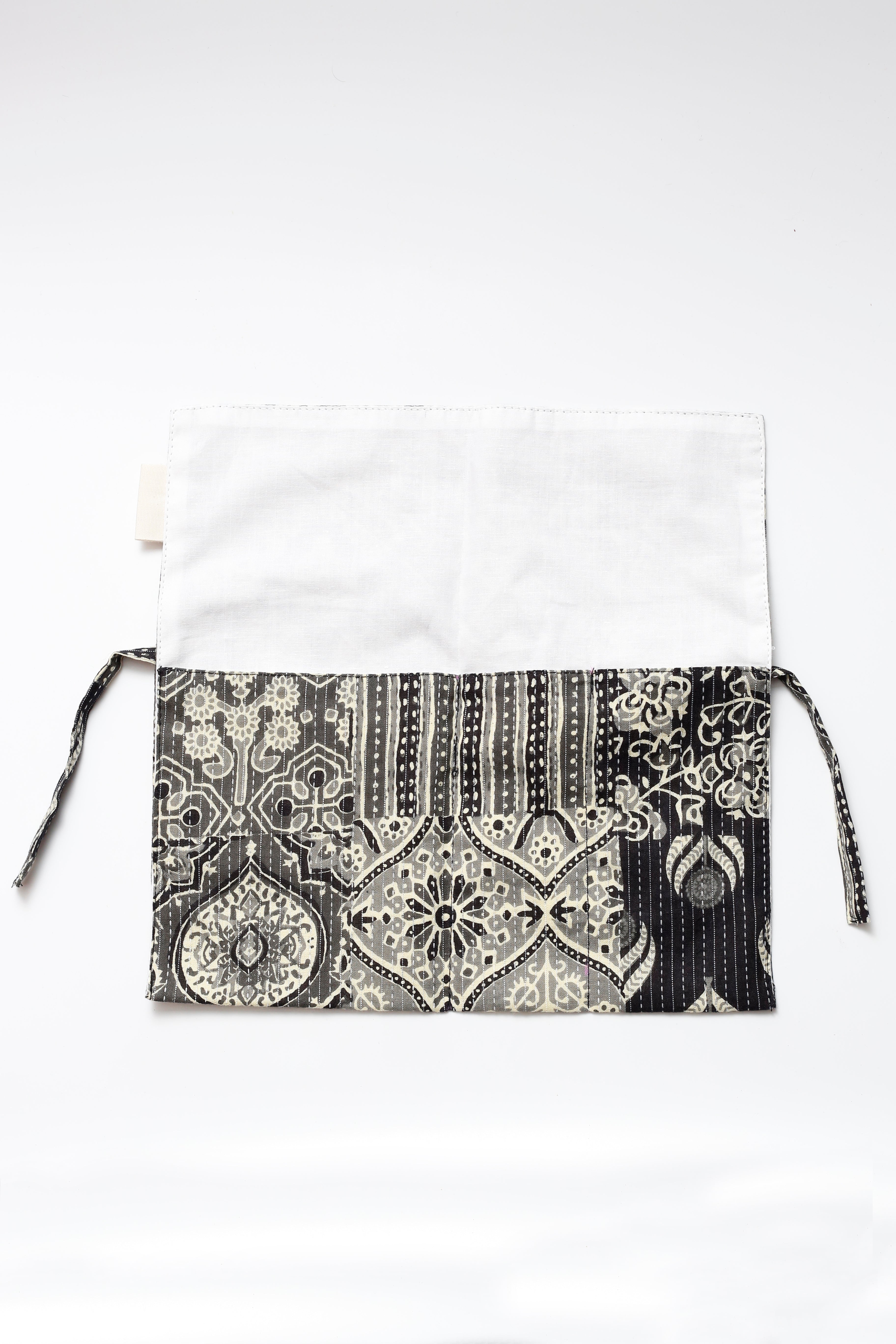 Black and white Handblock Print  Handcrafted Cutlery Roll Up