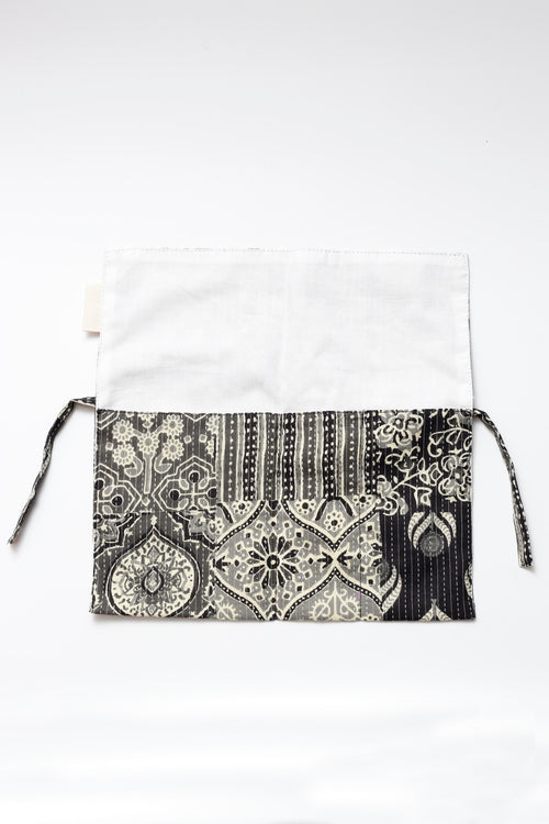 Black and white Handblock Print  Handcrafted Cutlery Roll Up