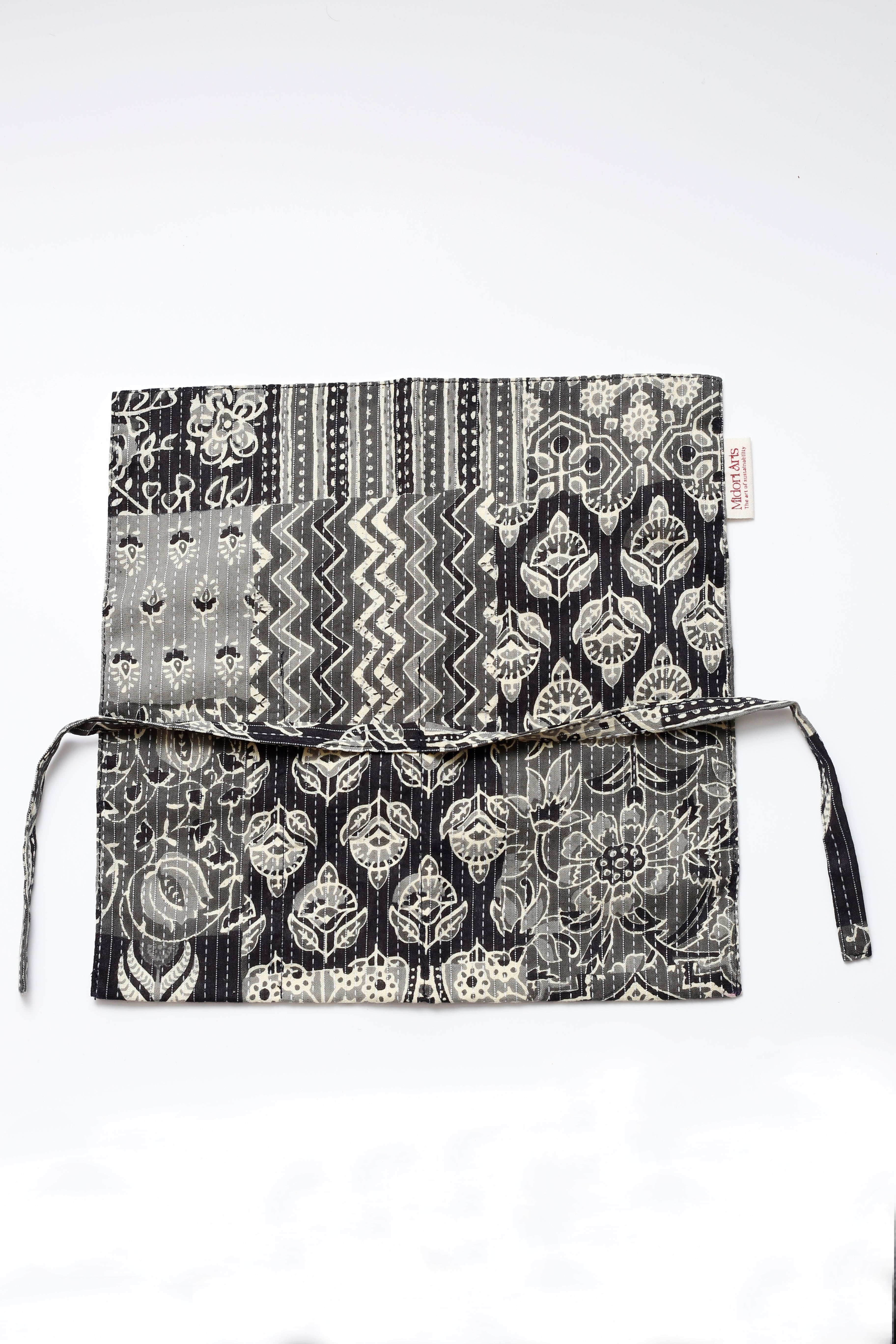 Black and white Handblock Print  Handcrafted Cutlery Roll Up