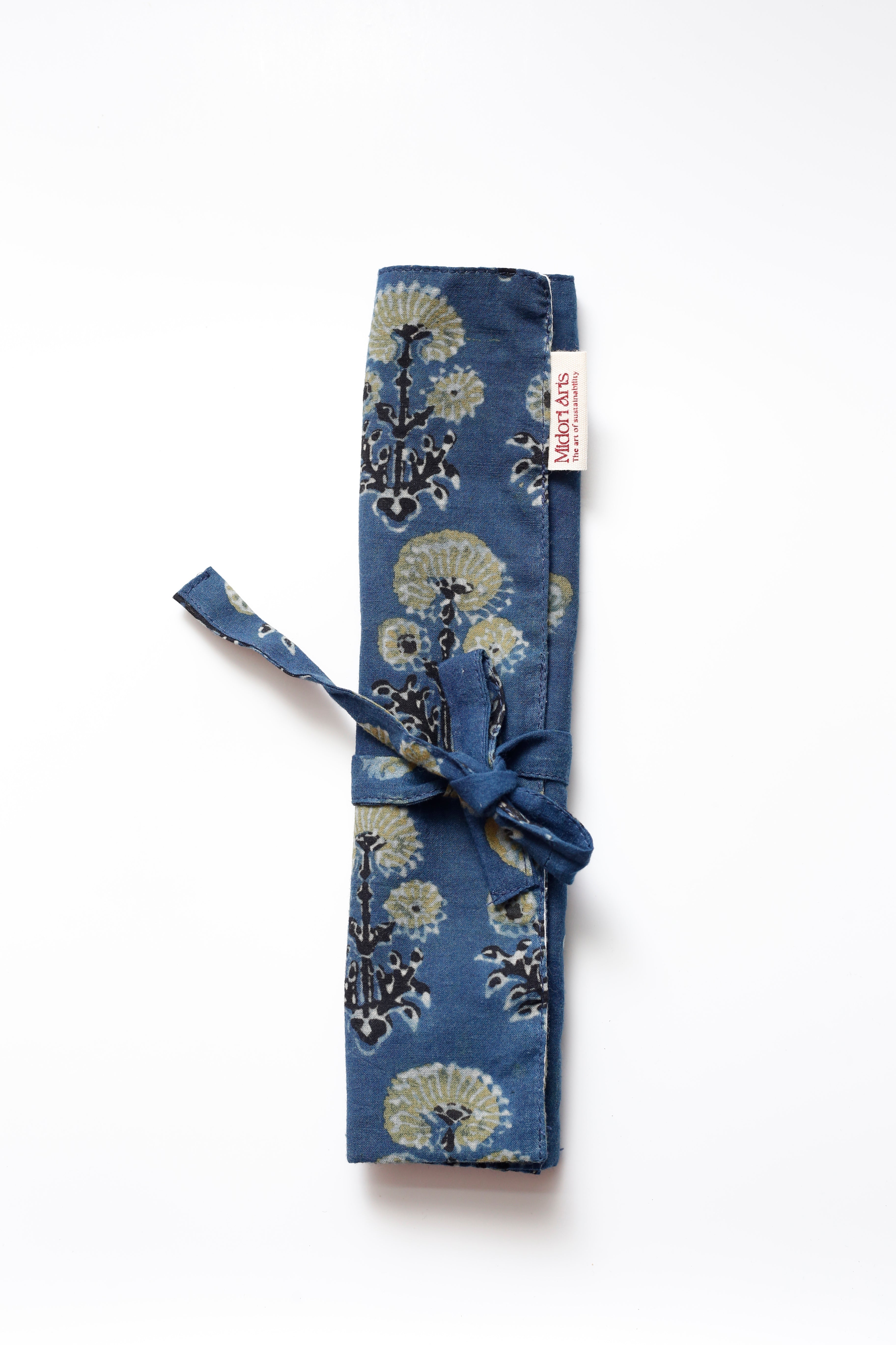 Indigo Ajrakh Print Handcrafted Cutlery Roll Up