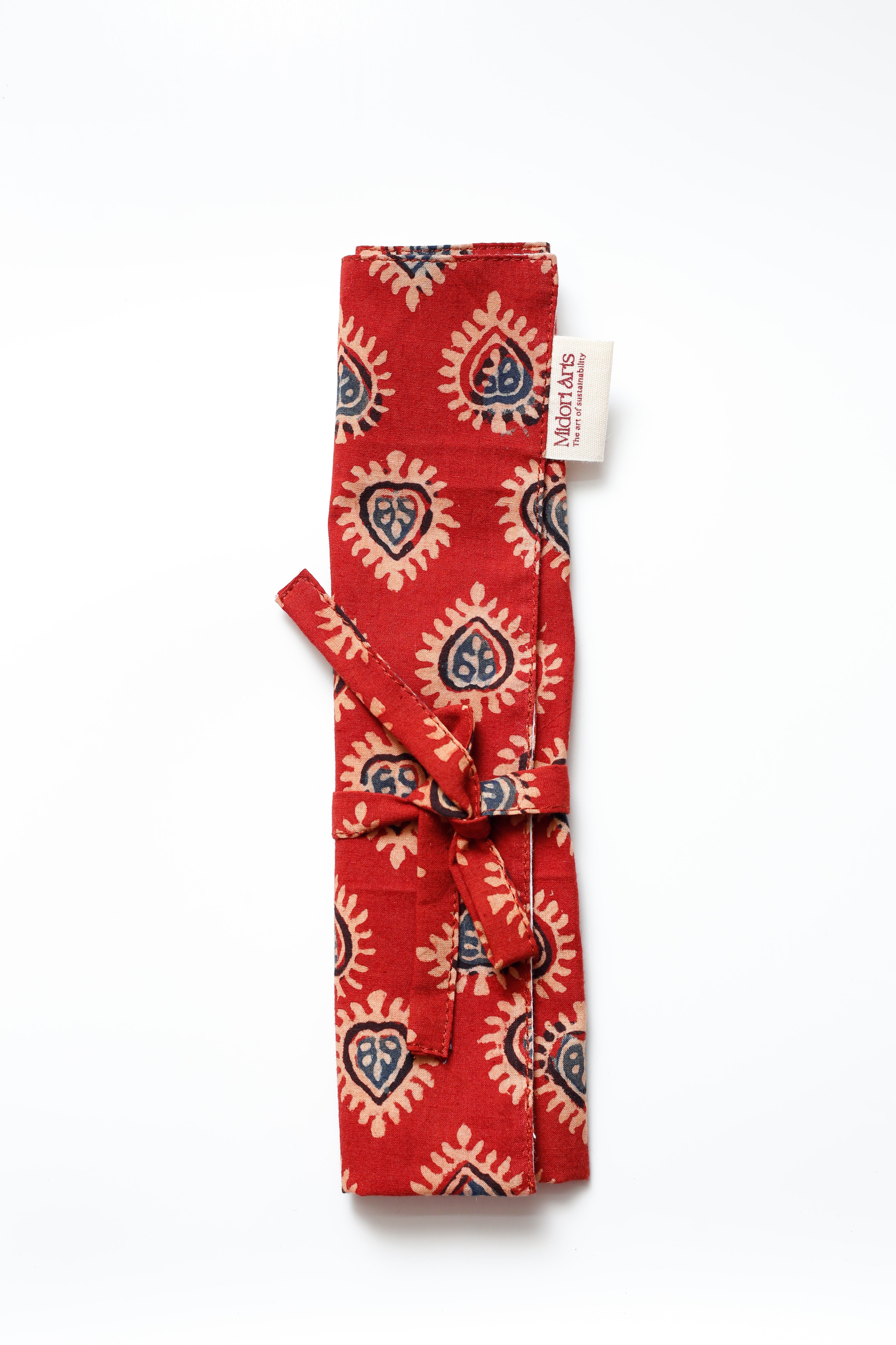 Red Ajrakh Print Handcrafted Cutlery Roll Up