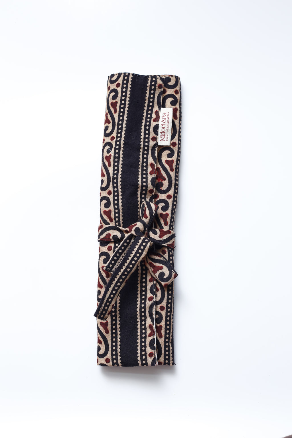 Black Ajrakh Print Handcrafted Cutlery Roll Up