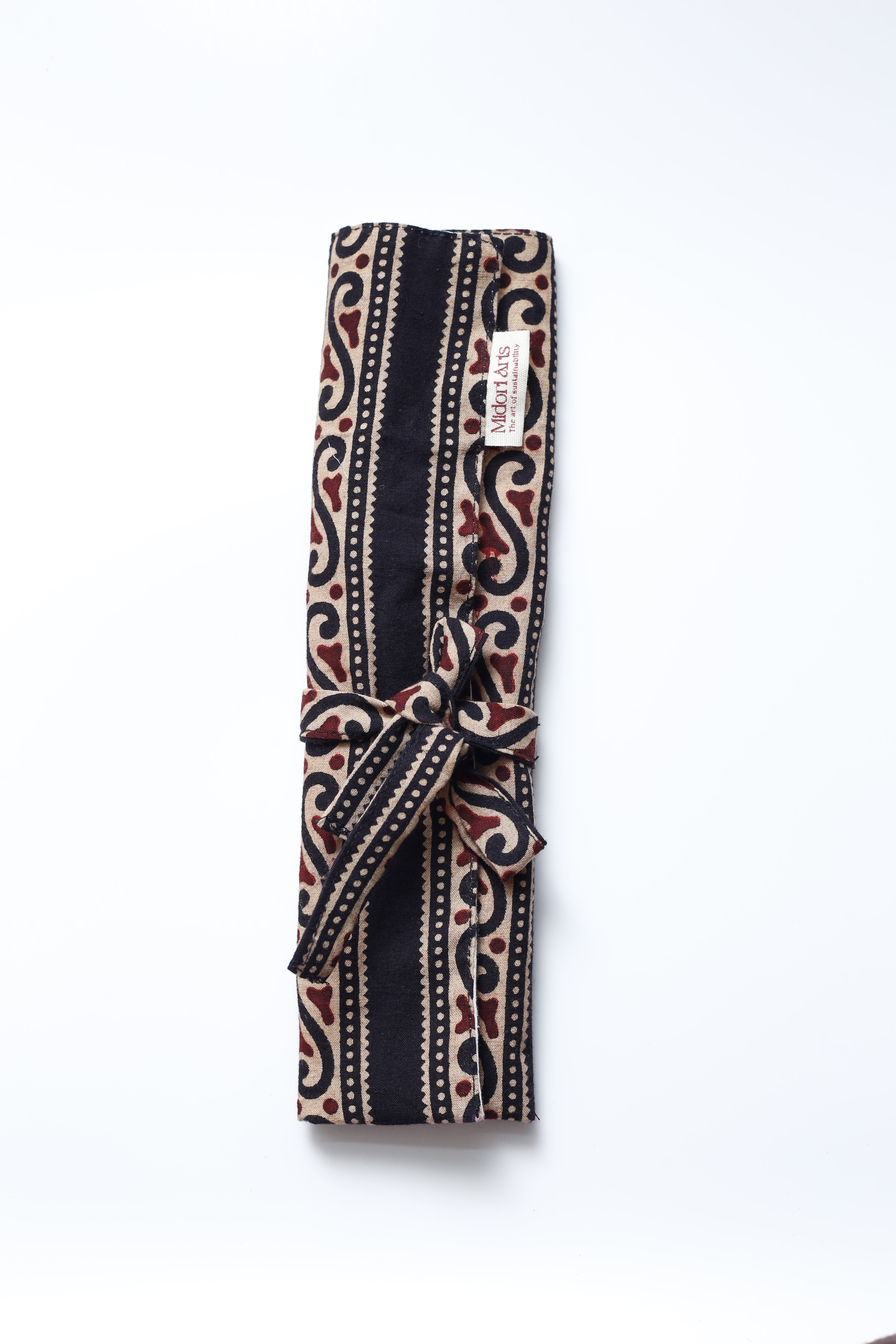 Black Ajrakh Print Handcrafted Cutlery Roll Up
