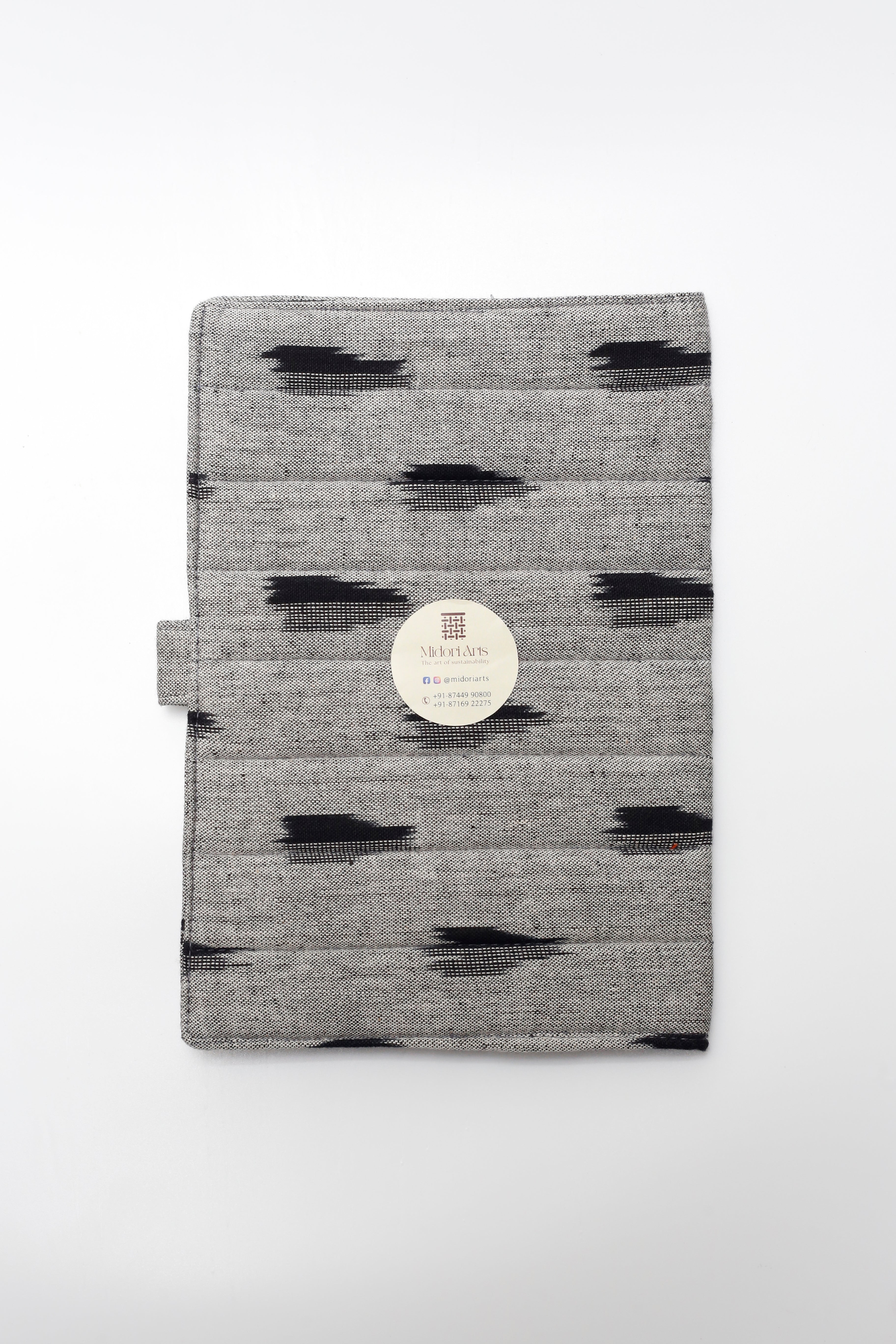Grey Ikkat Elegance Handcrafted Quilted Fabric Book/Diary Sleeve