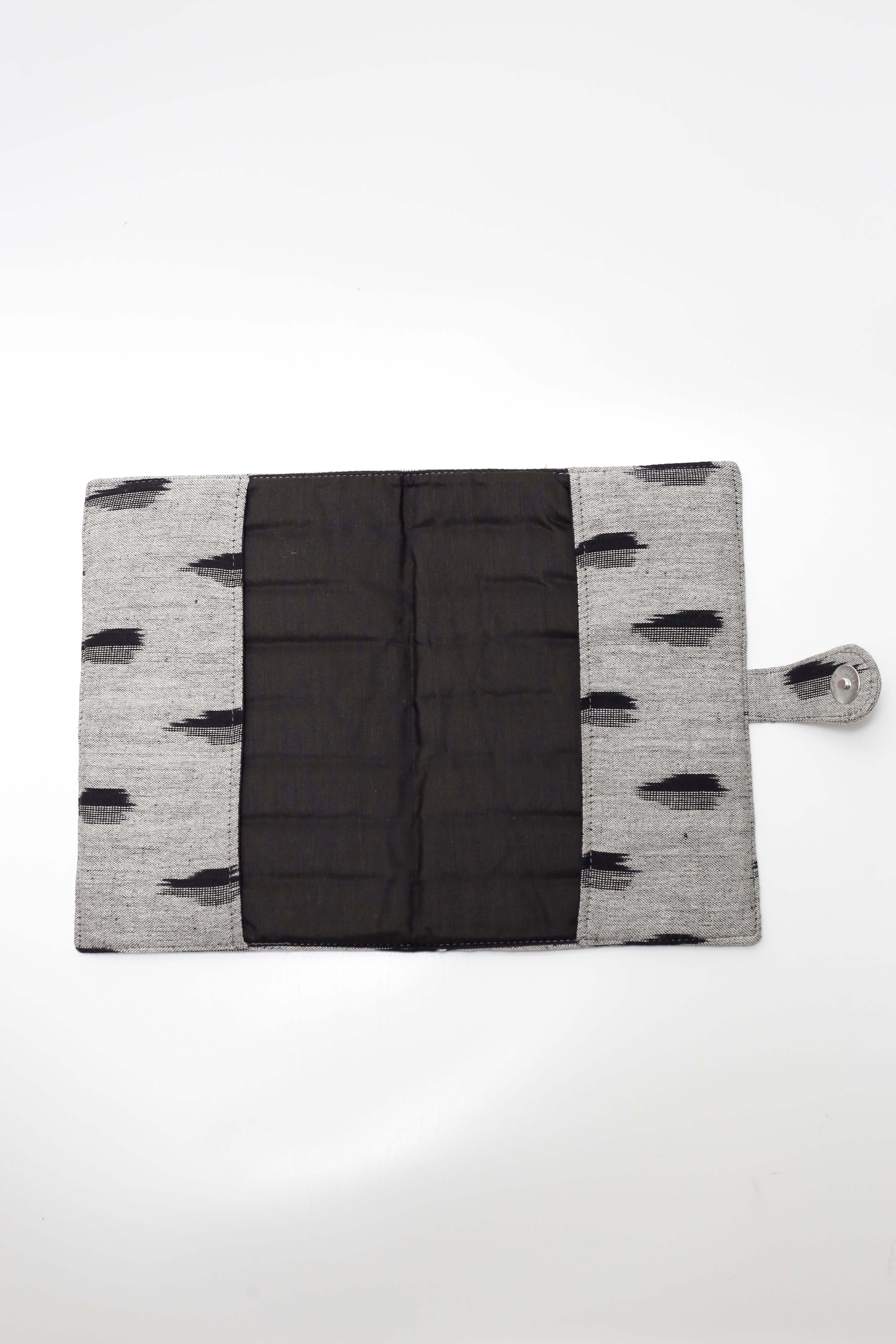 Grey Ikkat Elegance Handcrafted Quilted Fabric Book/Diary Sleeve