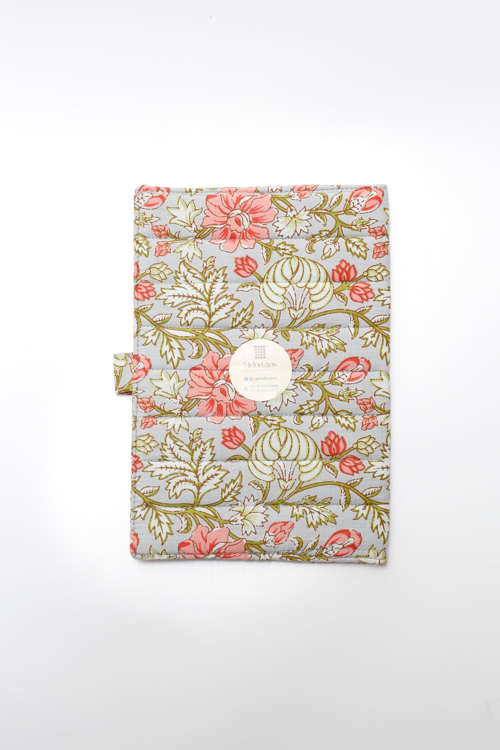 Green Floral Elegance Handcrafted Quilted Fabric Book/Diary Sleeve