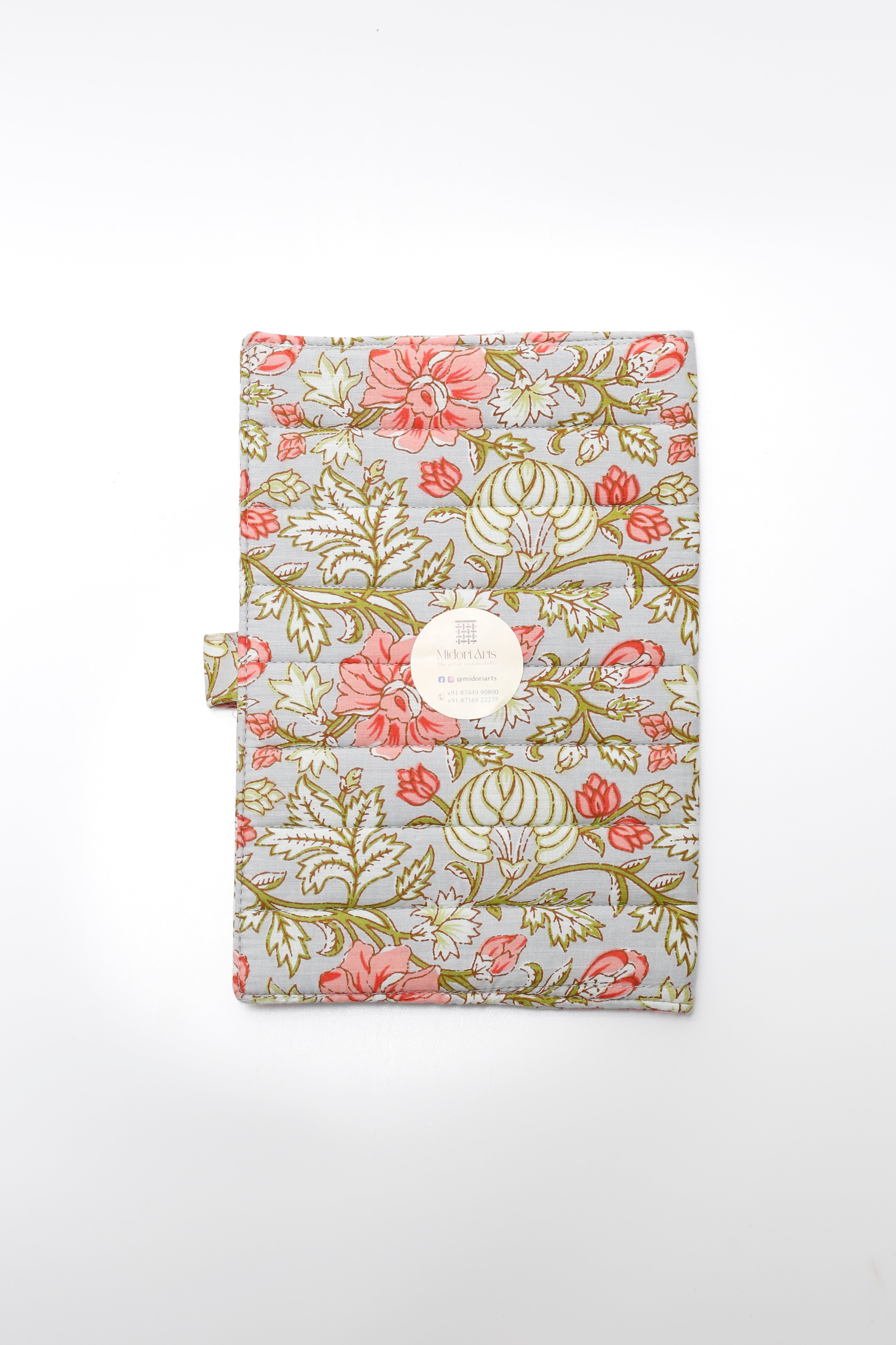 Green Floral Elegance Handcrafted Quilted Fabric Book/Diary Sleeve