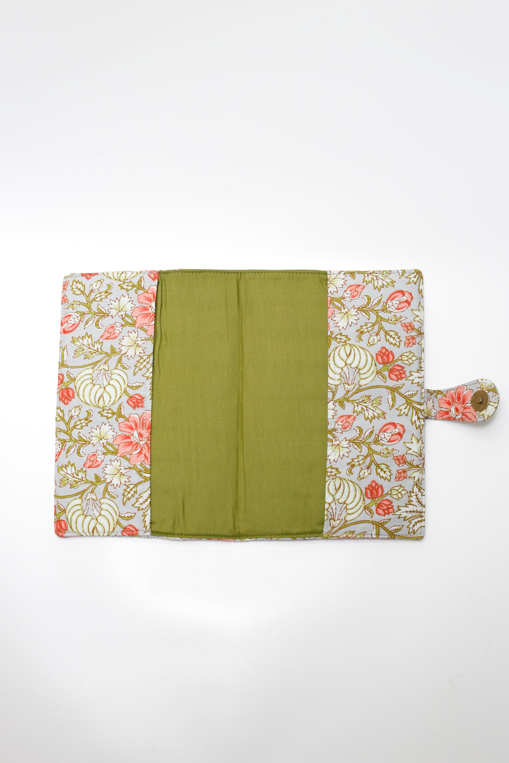 Green Floral Elegance Handcrafted Quilted Fabric Book/Diary Sleeve