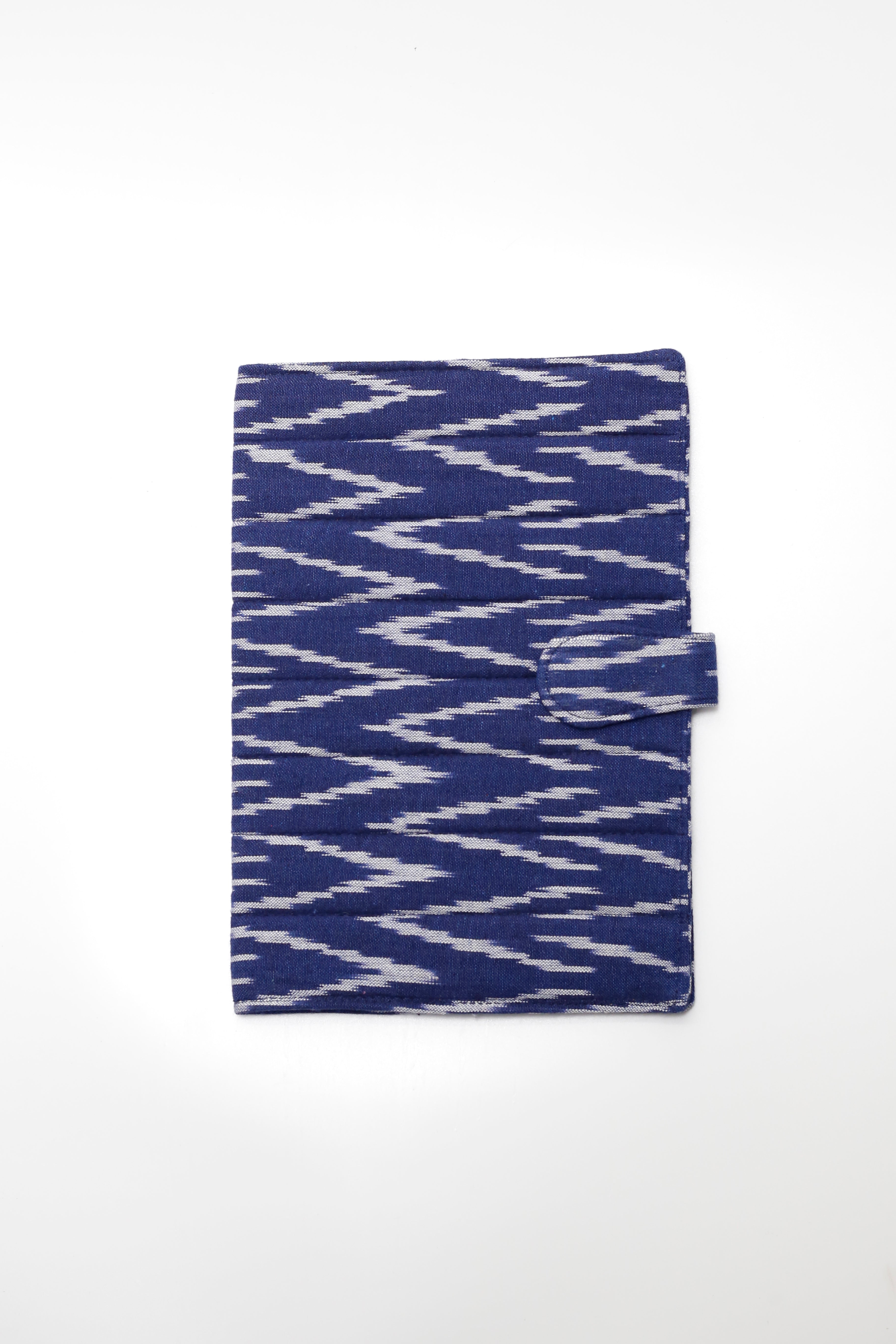 Indigo Ikkat Elegance Handcrafted Quilted Fabric Book/Diary Sleeve