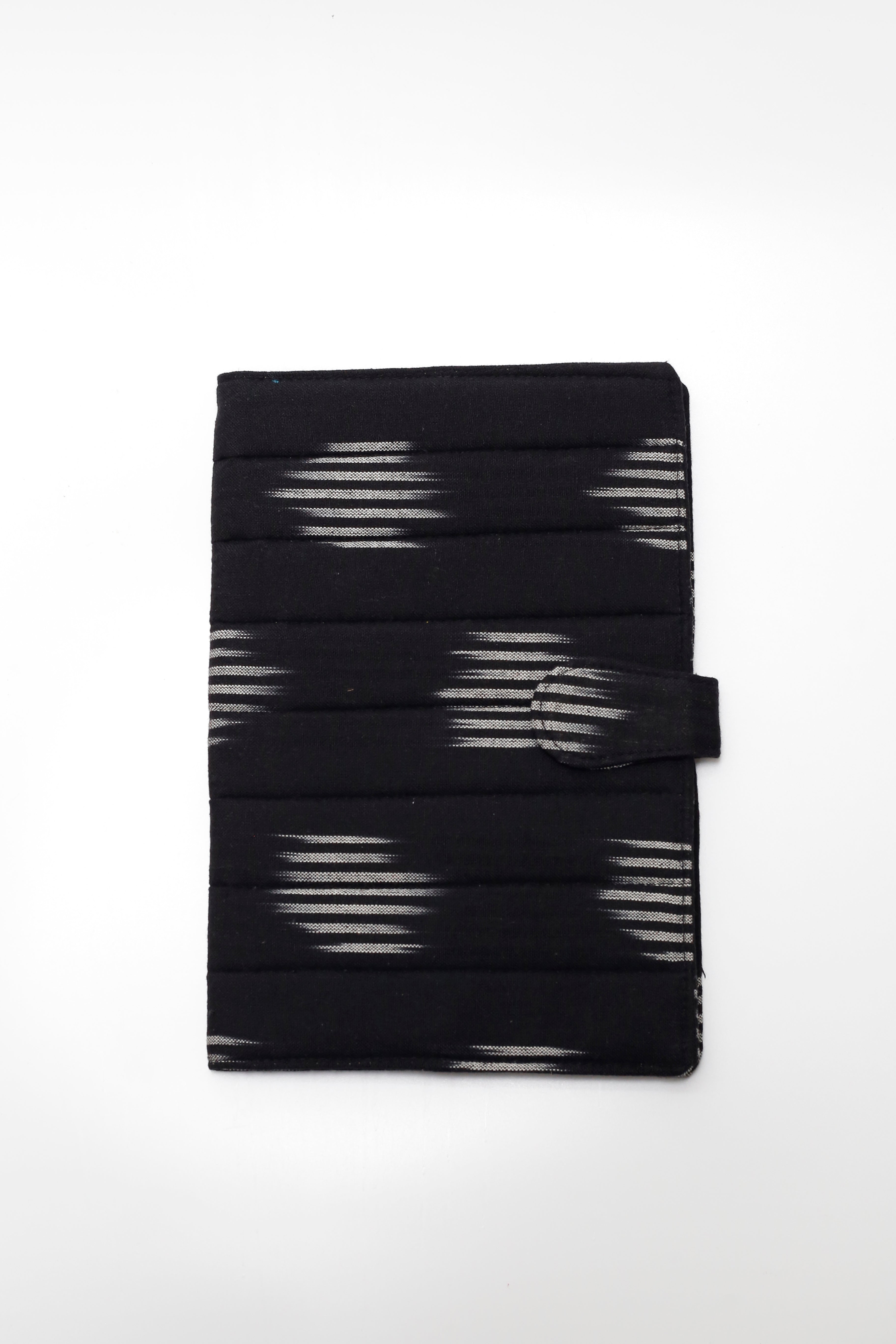 Black Ikkat Elegance Handcrafted Quilted Fabric Book/Diary Sleeve