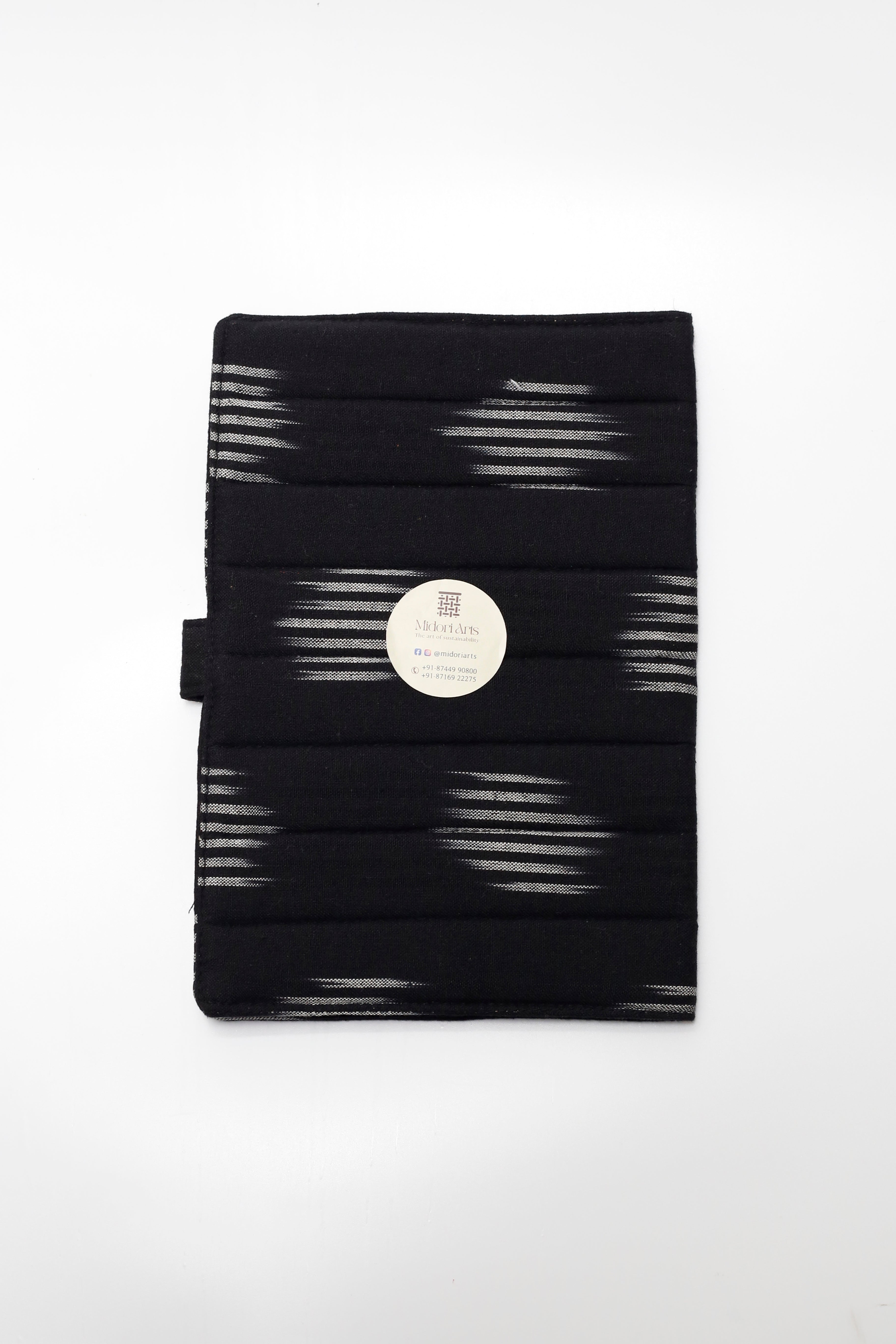 Black Ikkat Elegance Handcrafted Quilted Fabric Book/Diary Sleeve