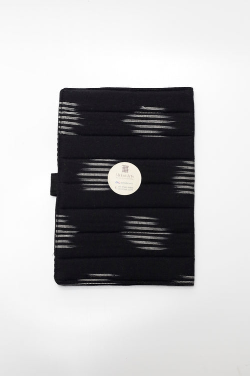 Black Ikkat Elegance Handcrafted Quilted Fabric Book/Diary Sleeve
