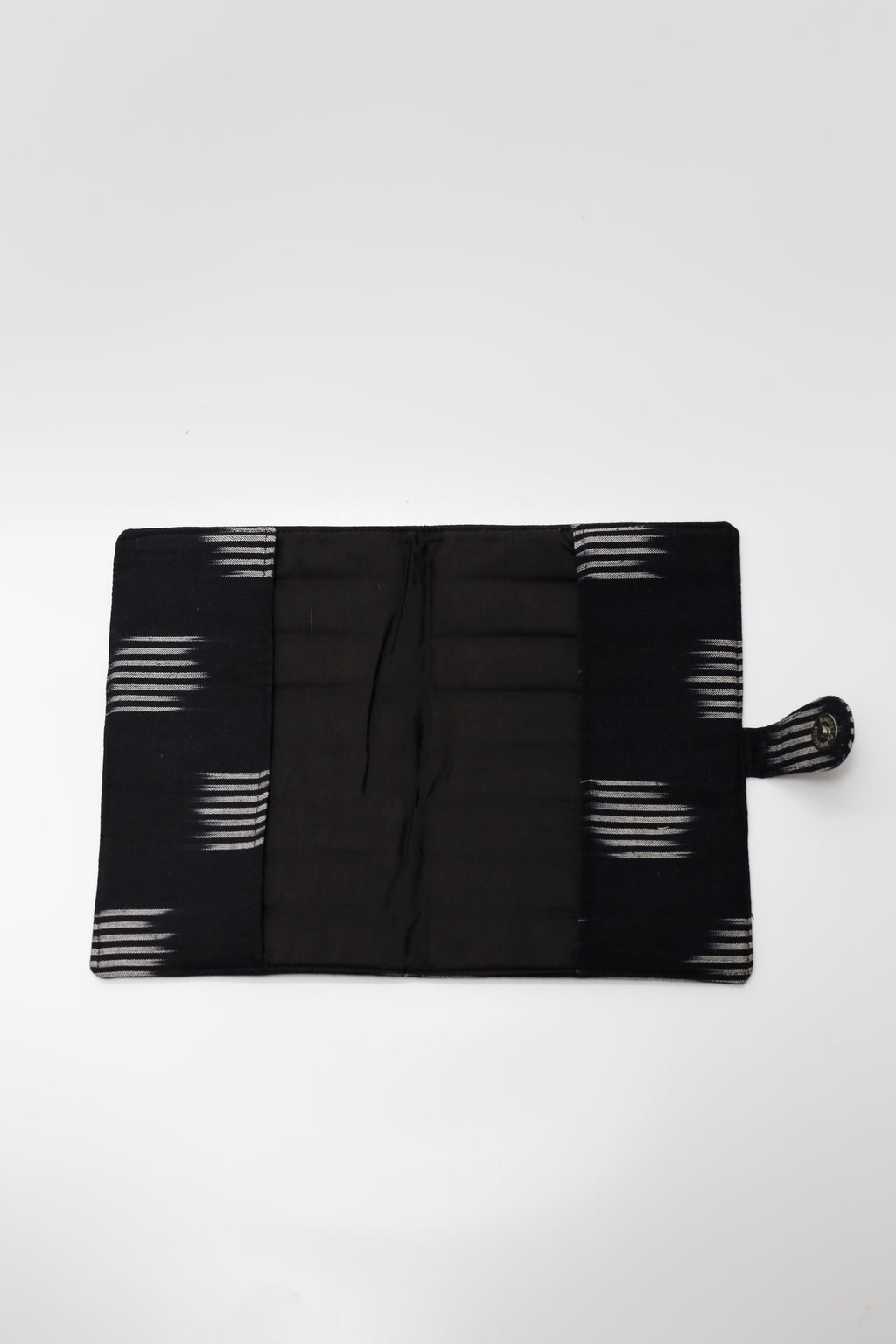 Black Ikkat Elegance Handcrafted Quilted Fabric Book/Diary Sleeve