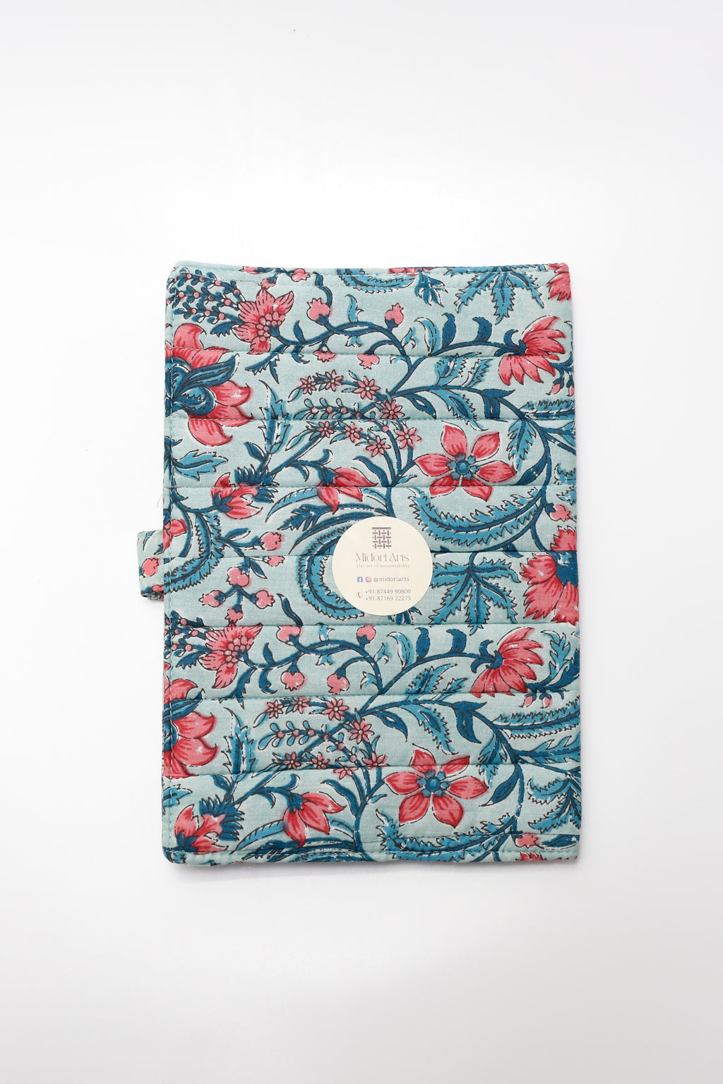 Blue Floral Elegance Handcrafted Quilted Fabric Book/Diary Sleeve